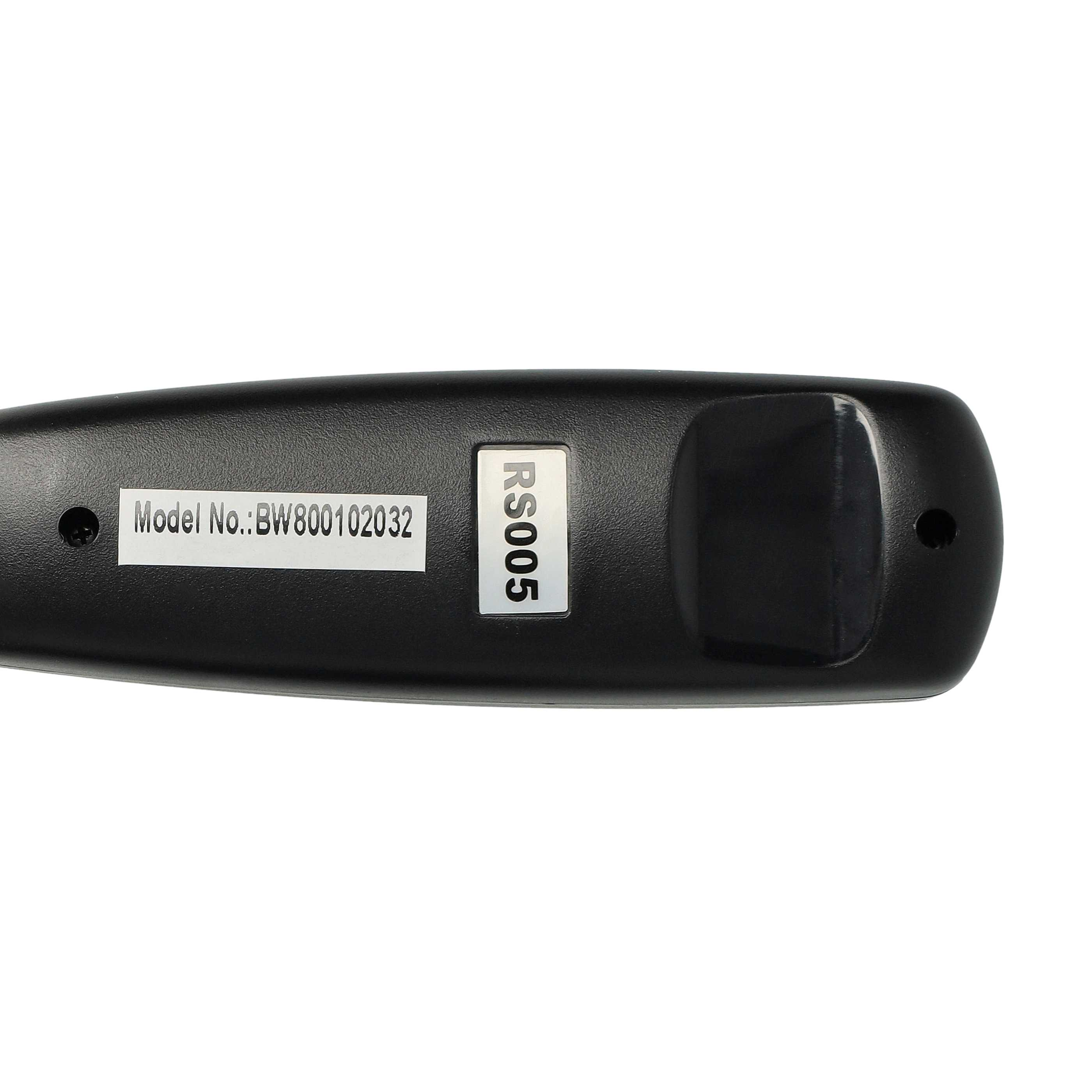 Ein schwarzes, tragbares Gerät mit der Aufschrift 'RS005' und 'Model No.: BW800102032'.