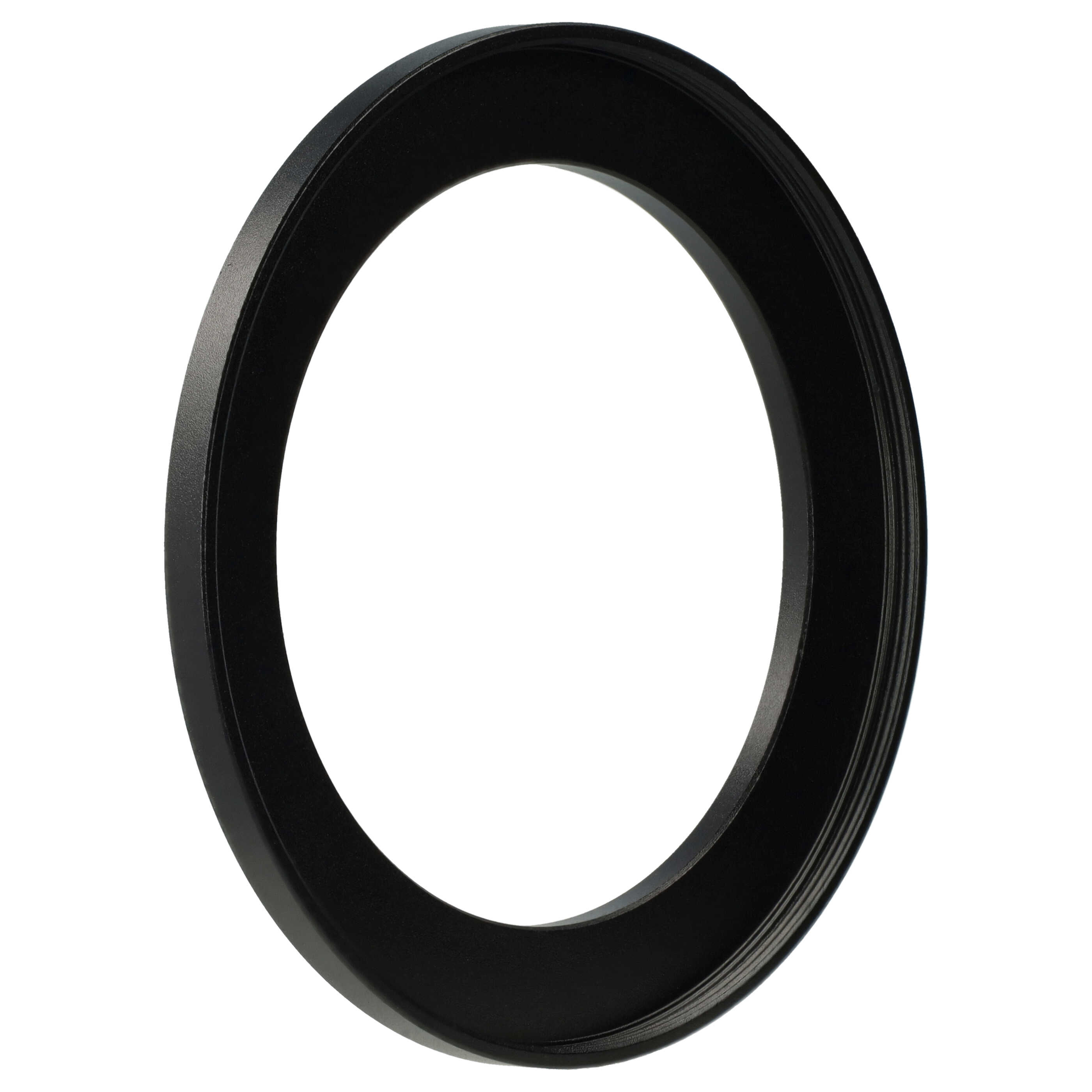 Ein schwarzer, kreisförmiger Objektivadapterring ist auf weißem Hintergrund zentriert. Der Ring hat eine matte Oberfläche.