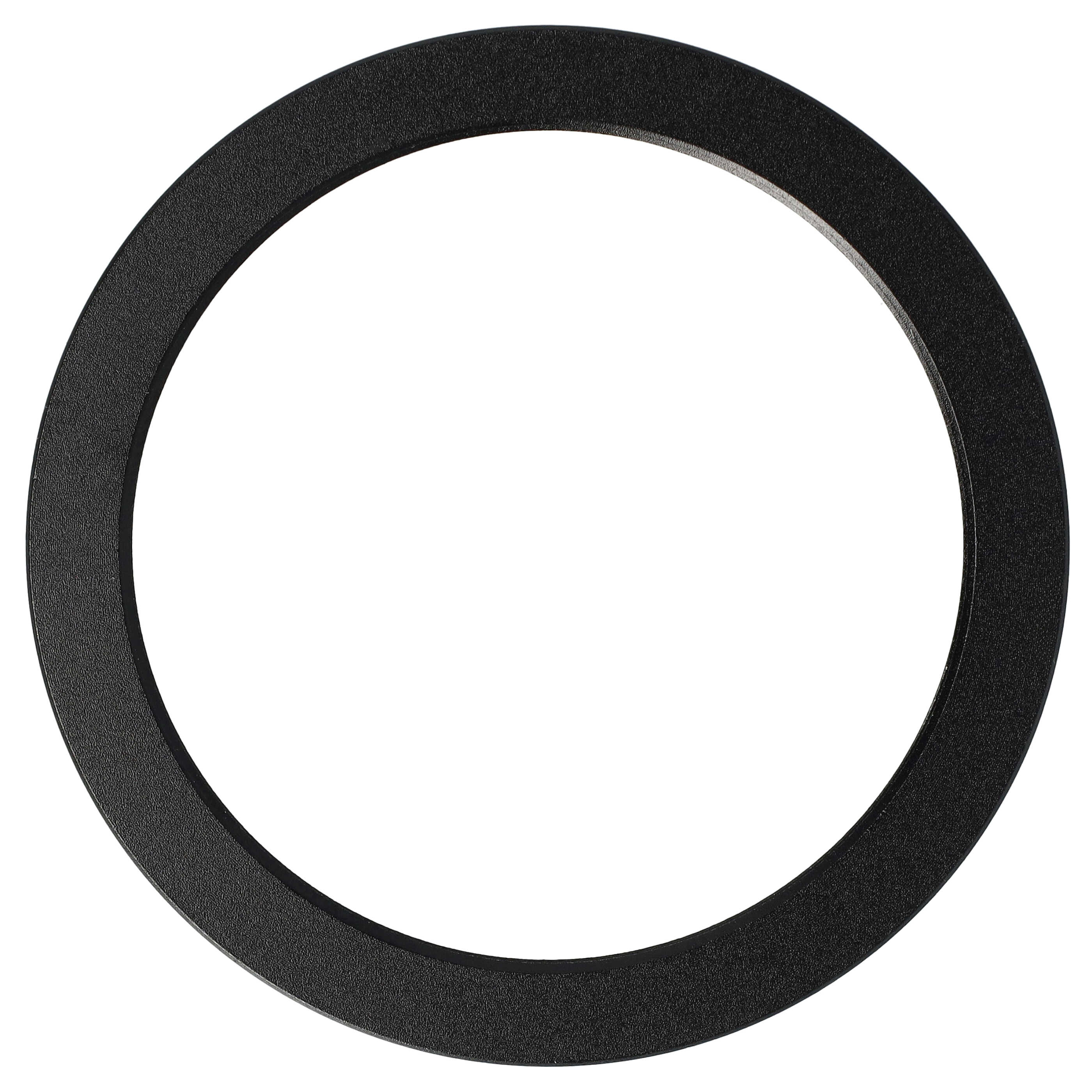Schwarzes kreisförmiges Objekt mit strukturierter Oberfläche, isoliert auf weißem Hintergrund.