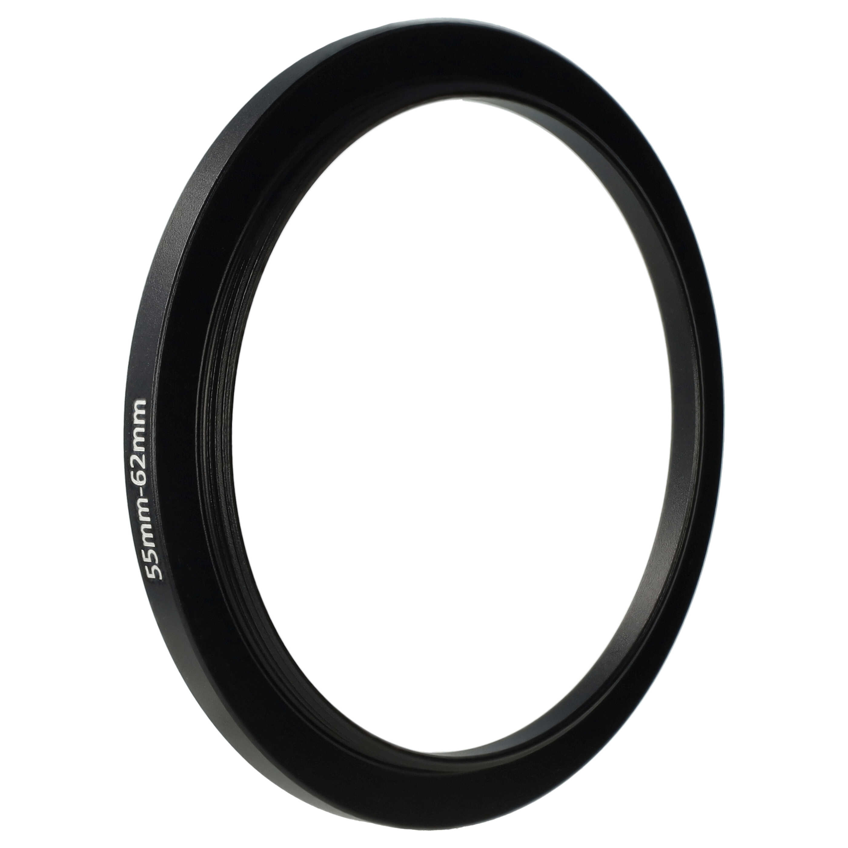 Schwarzer Objektivadapterring mit weißem Text '55mm-62mm' darauf. Der Hintergrund ist weiß.