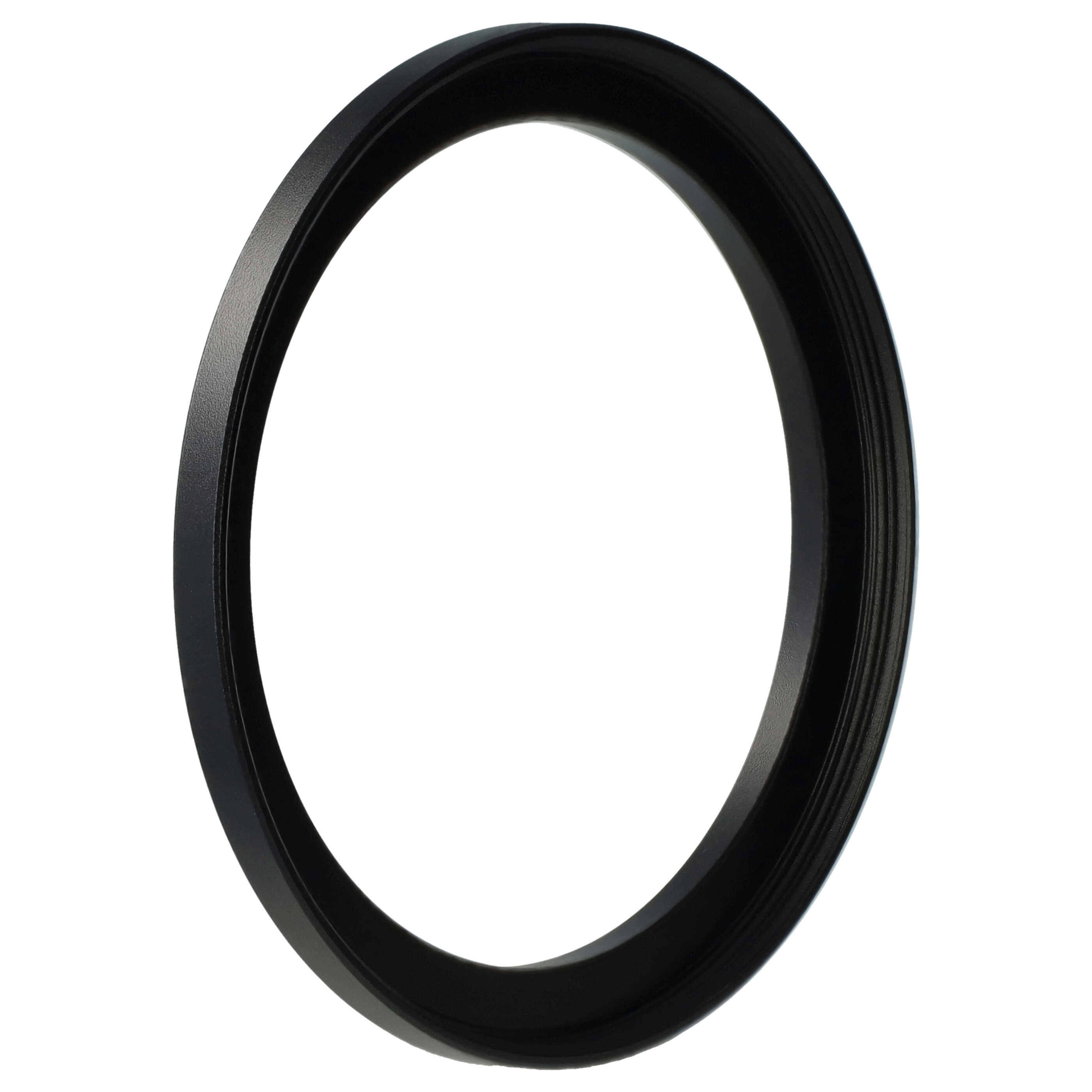 Ein schwarzer, kreisförmiger Ring, wahrscheinlich ein Kameraobjektivadapter, vor weißem Hintergrund.