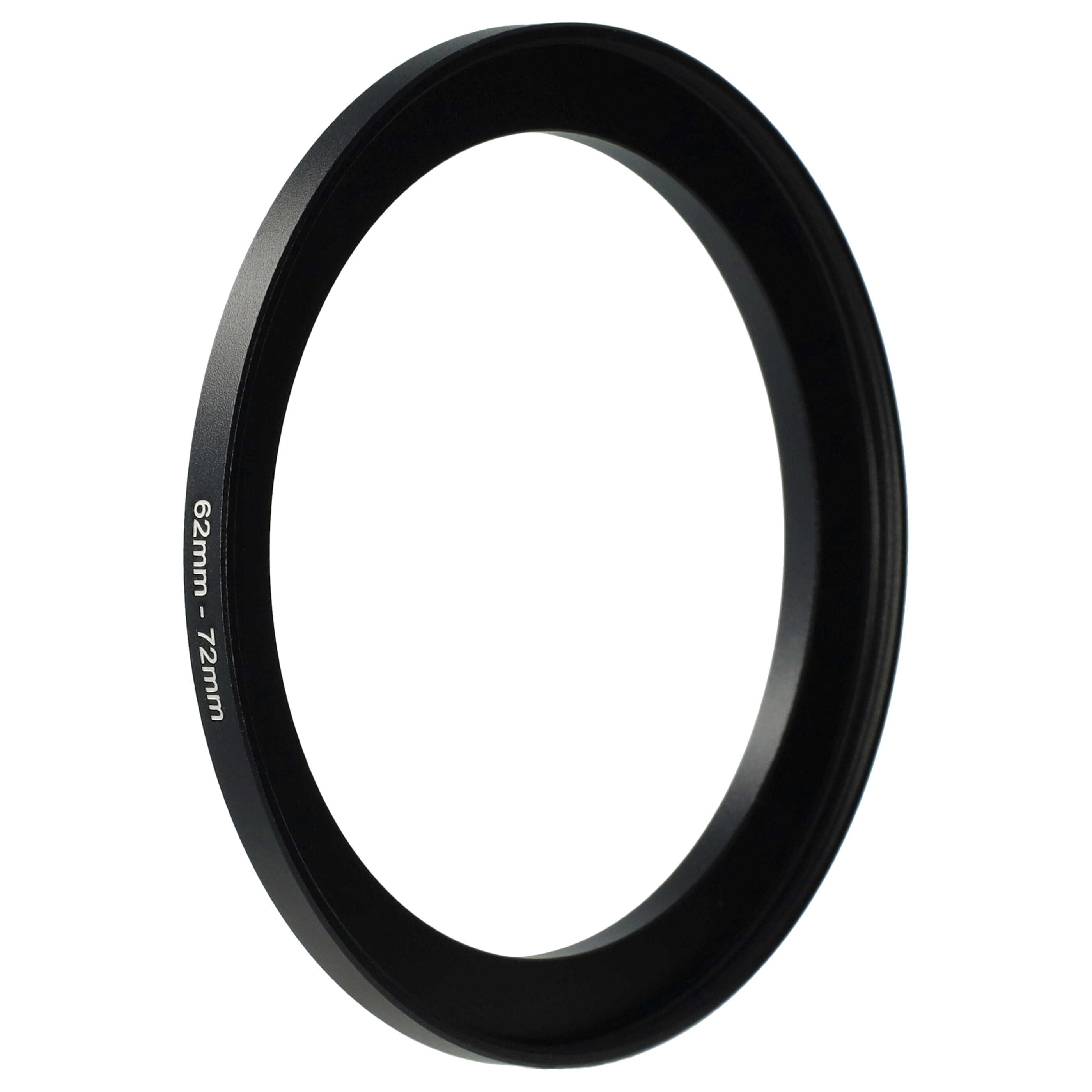 Ein schwarzer Metallring mit der Aufschrift '62mm - 72mm' an der Seite, isoliert vor weißem Hintergrund.