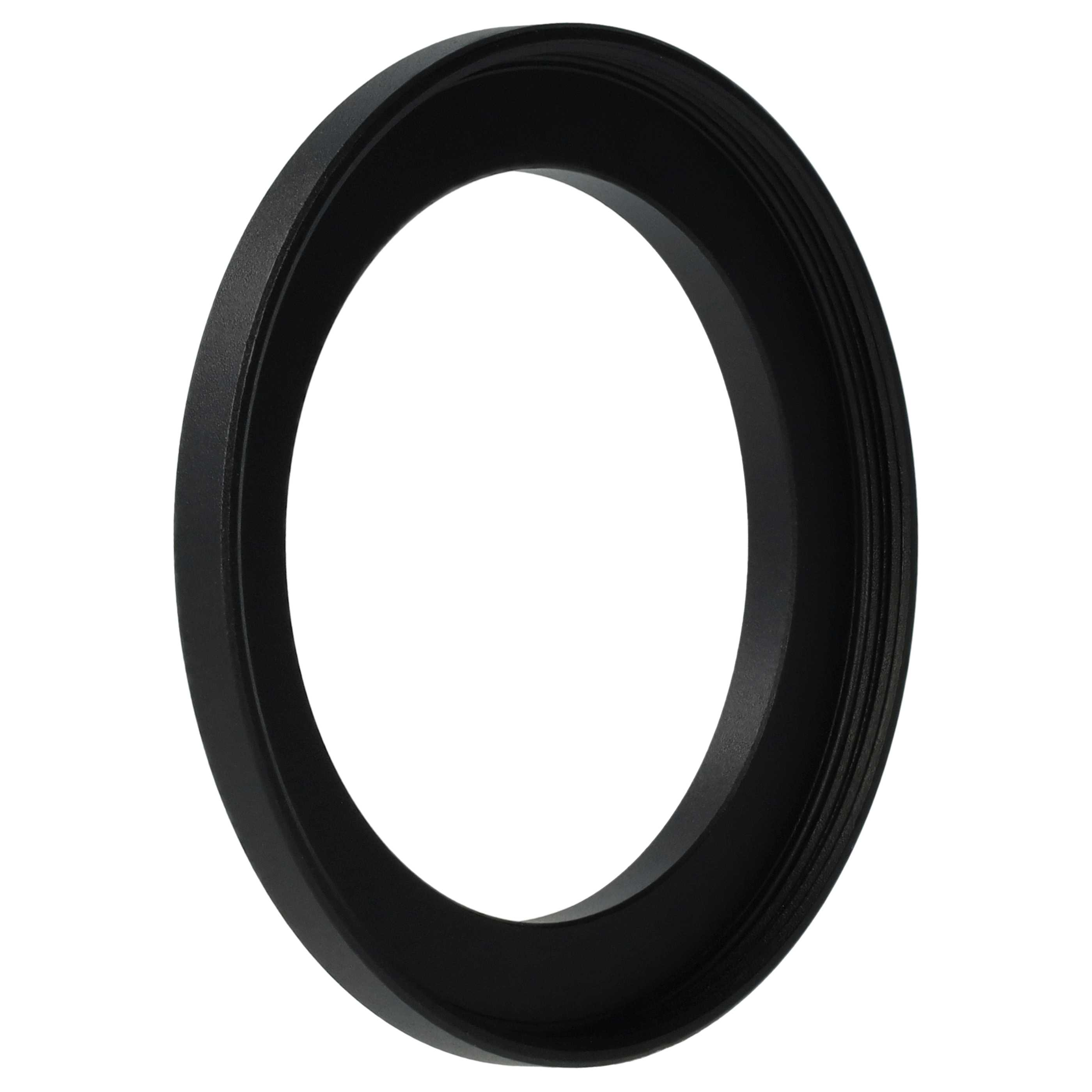 Ein schwarzes kreisförmiges Objekt mit Gewinde im Inneren ist auf weißem Hintergrund zentriert. Es scheint ein Objektivadapter zu sein.