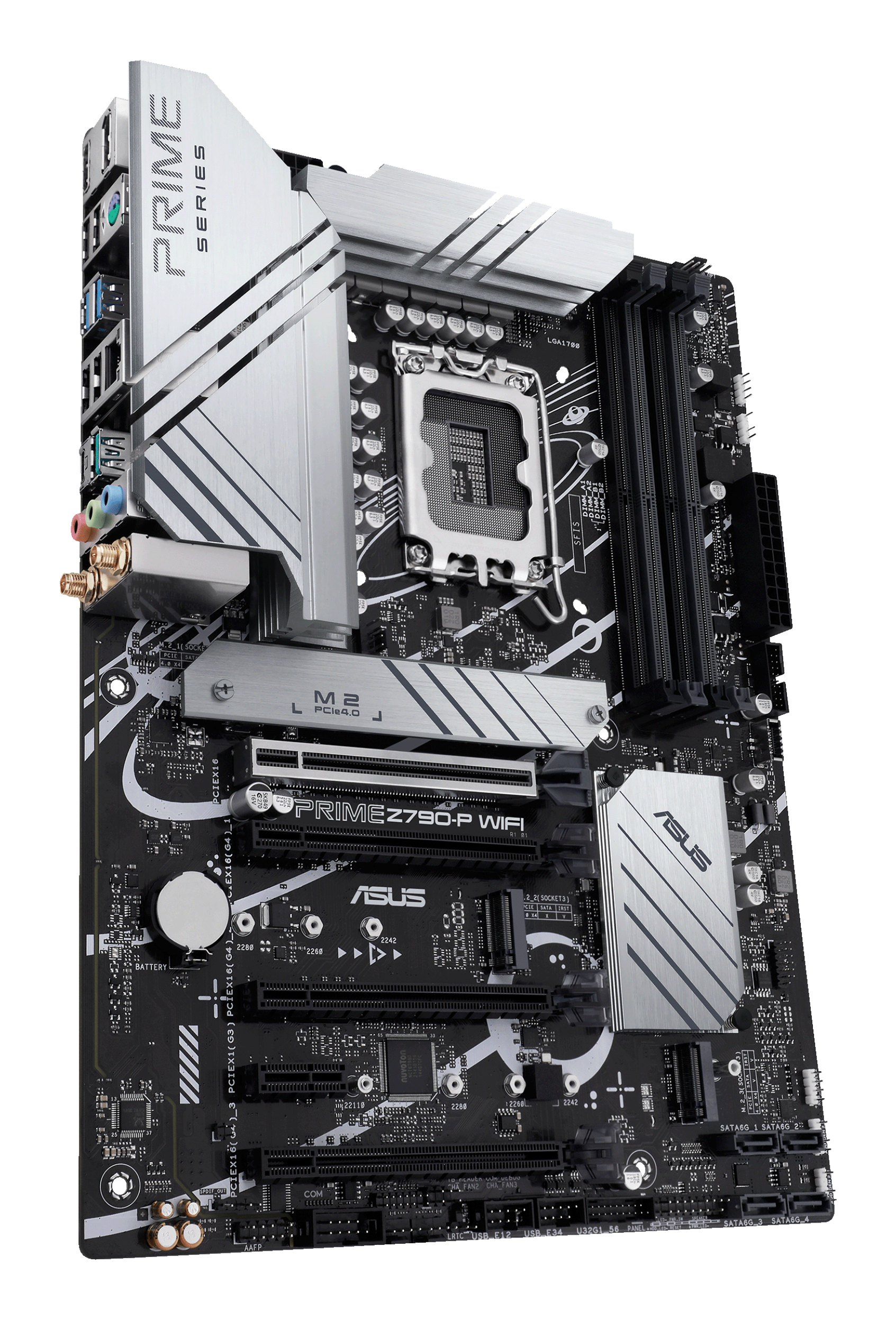 Scheda madre ASUS Prime Z790-P WIFI nera e argento, con vari componenti visibili.