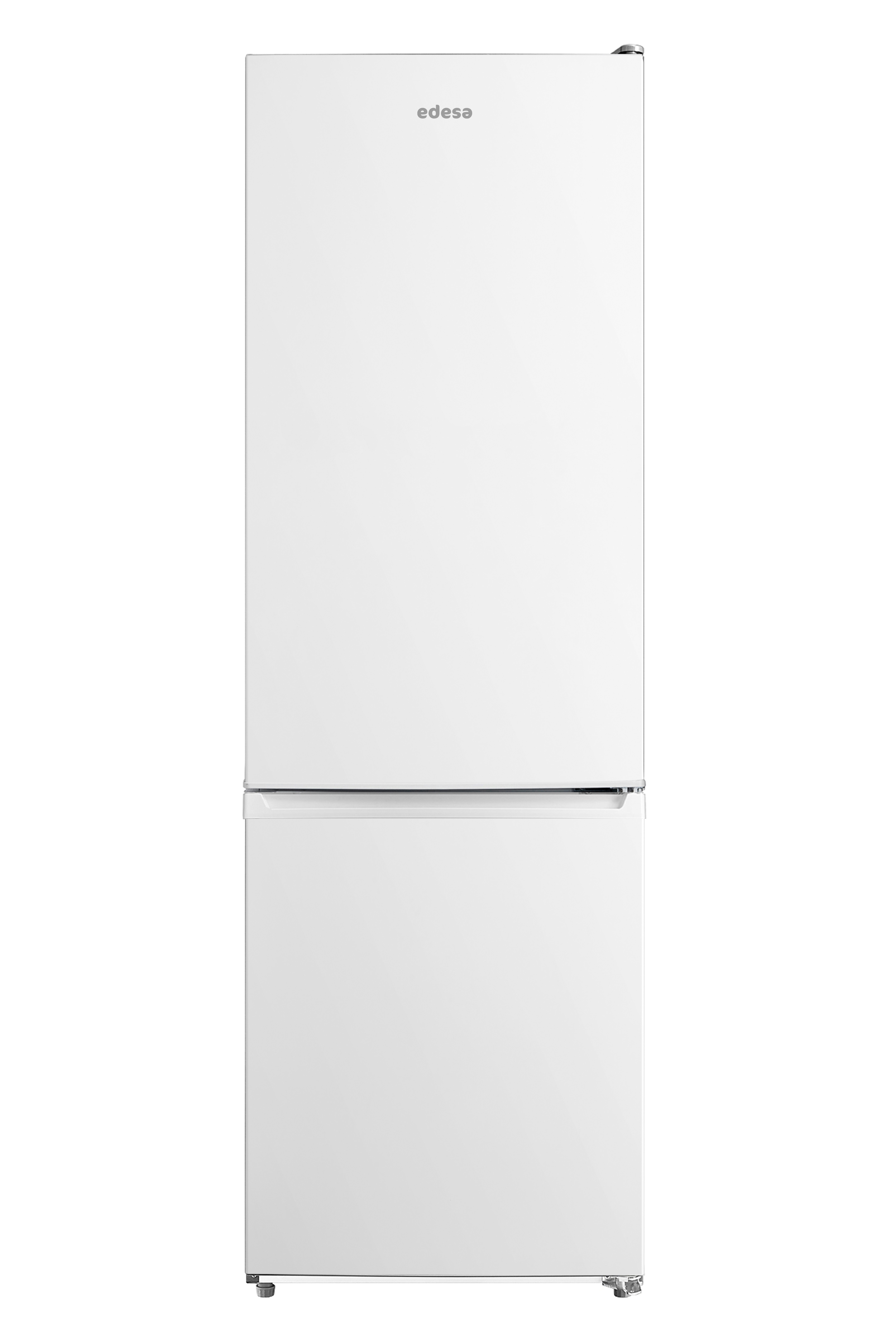 Un refrigerador blanco con dos puertas. La marca, 'edesa', está en la parte superior. El fondo es blanco.