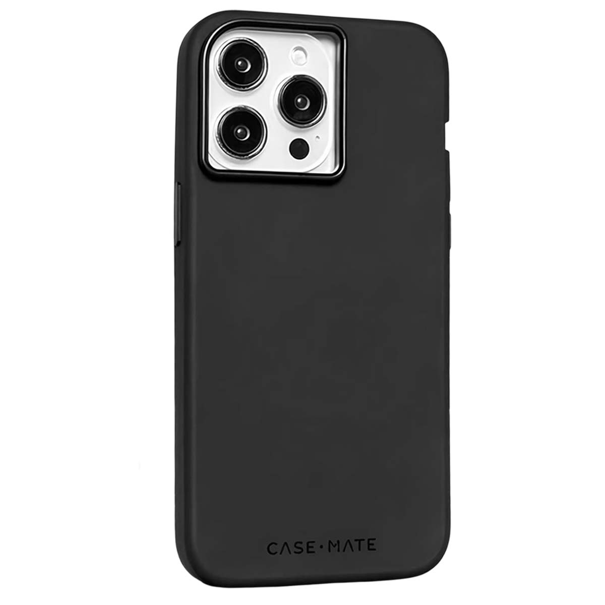 Custodia nera per iPhone con più lenti. 'CASE MATE' stampato in basso.