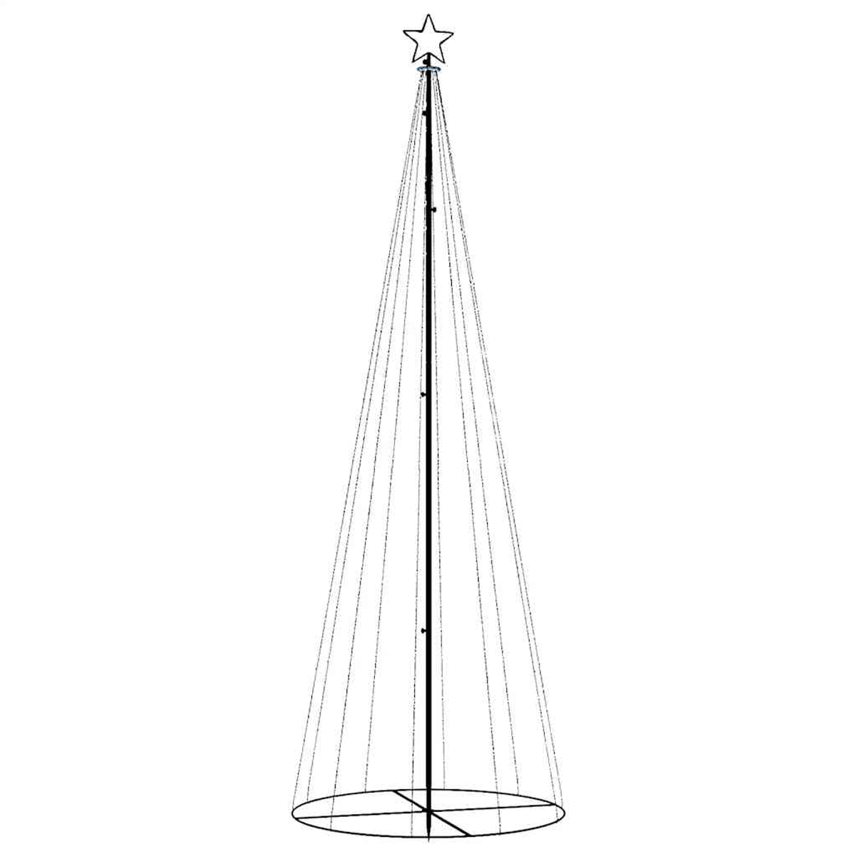 Ein Metall-Weihnachtsbaumrahmen. Er hat einen Stern oben, eine zentrale Stange, eine kreisförmige Basis und Linien, die eine Kegelform bilden.