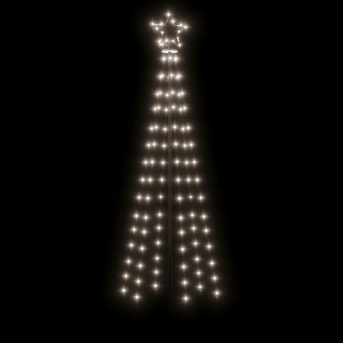 Ein Weihnachtsbaum aus Lichtern leuchtet vor schwarzem Hintergrund. Oben sitzt ein Stern.
