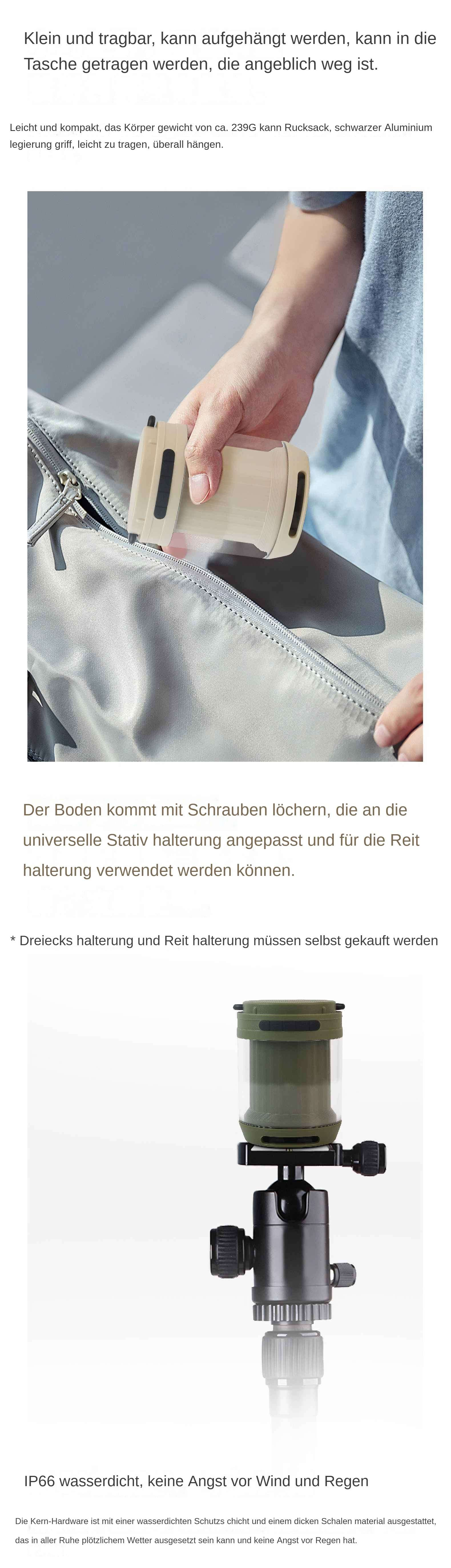 Eine Person hält ein beiges zylindrisches Objekt, möglicherweise ein Kamerazubehör, in der Nähe einer grauen Tasche.
