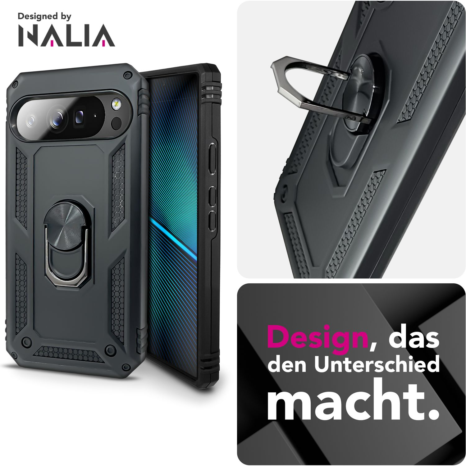 NALIA Hlle "RingDefend", 360 Ring Halter Military Case, Backcover,  Google, Pixel 10 Pro XL, Schwarz | SATURN