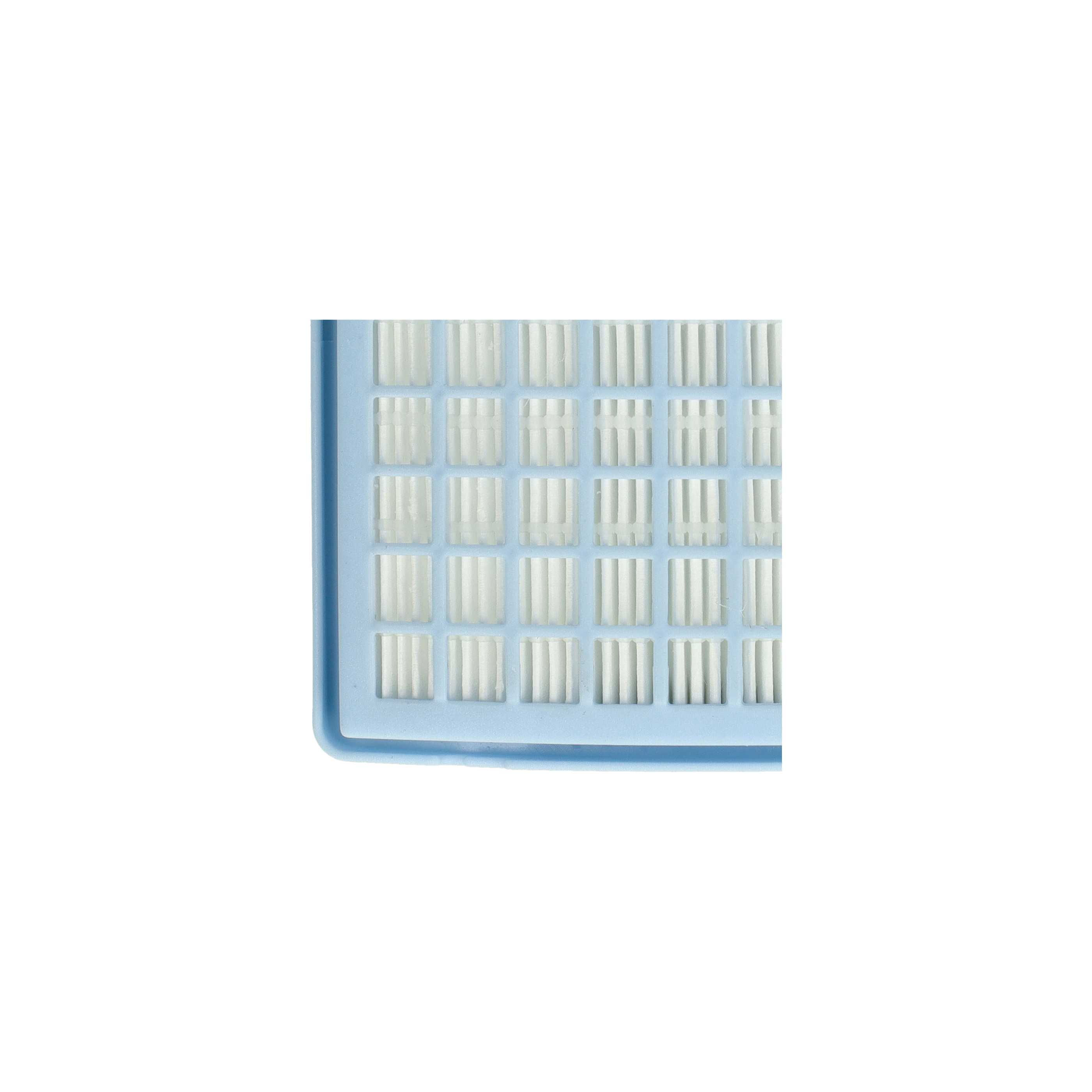 Ein hellblauer Luftfilter mit einem Rastermuster. Das Raster hat rechteckige Öffnungen. Die Ränder des Filters sind blau.