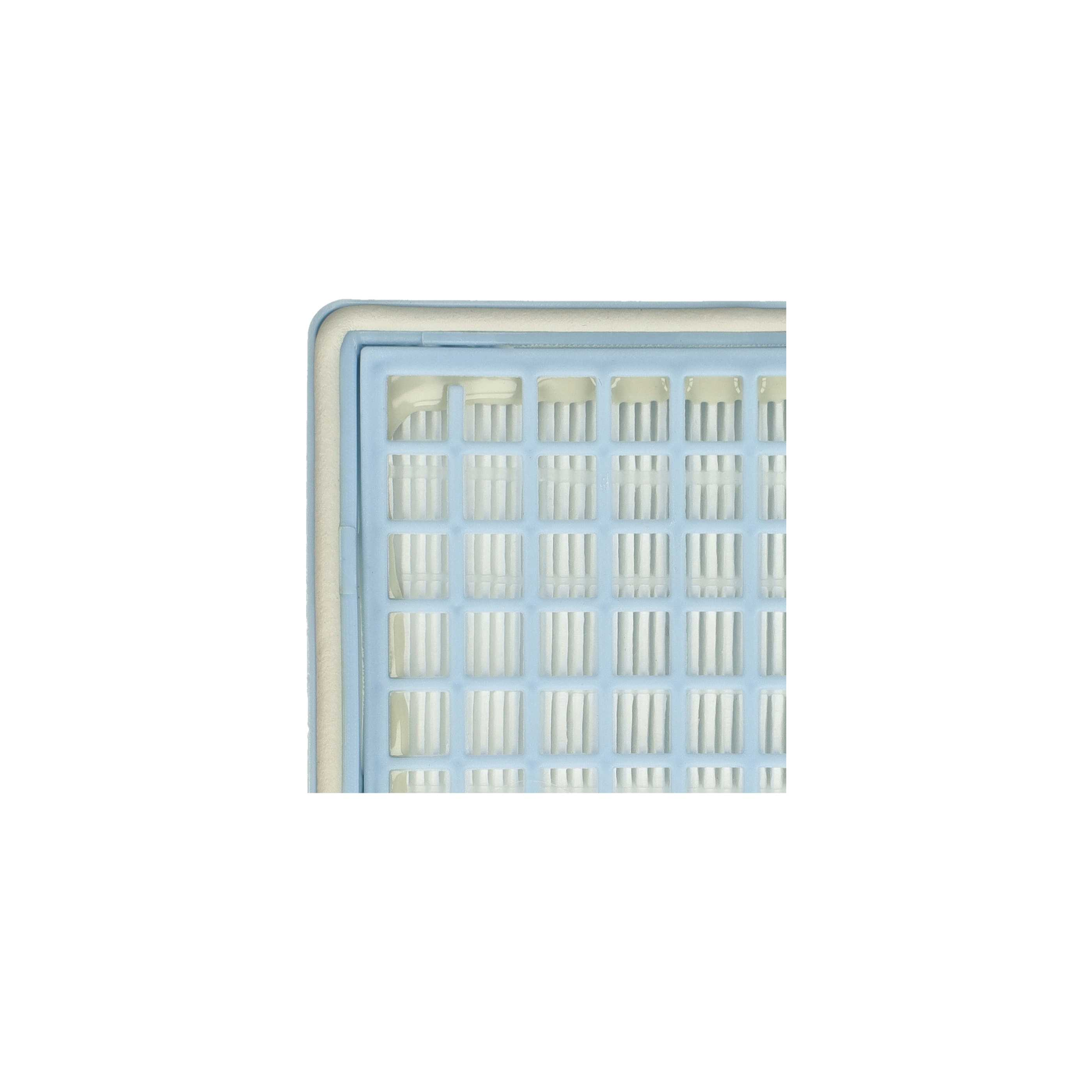 Nahaufnahme eines blauen Filters mit weißen vertikalen Einsätzen. Der Filter befindet sich in einem weißen Rahmen.
