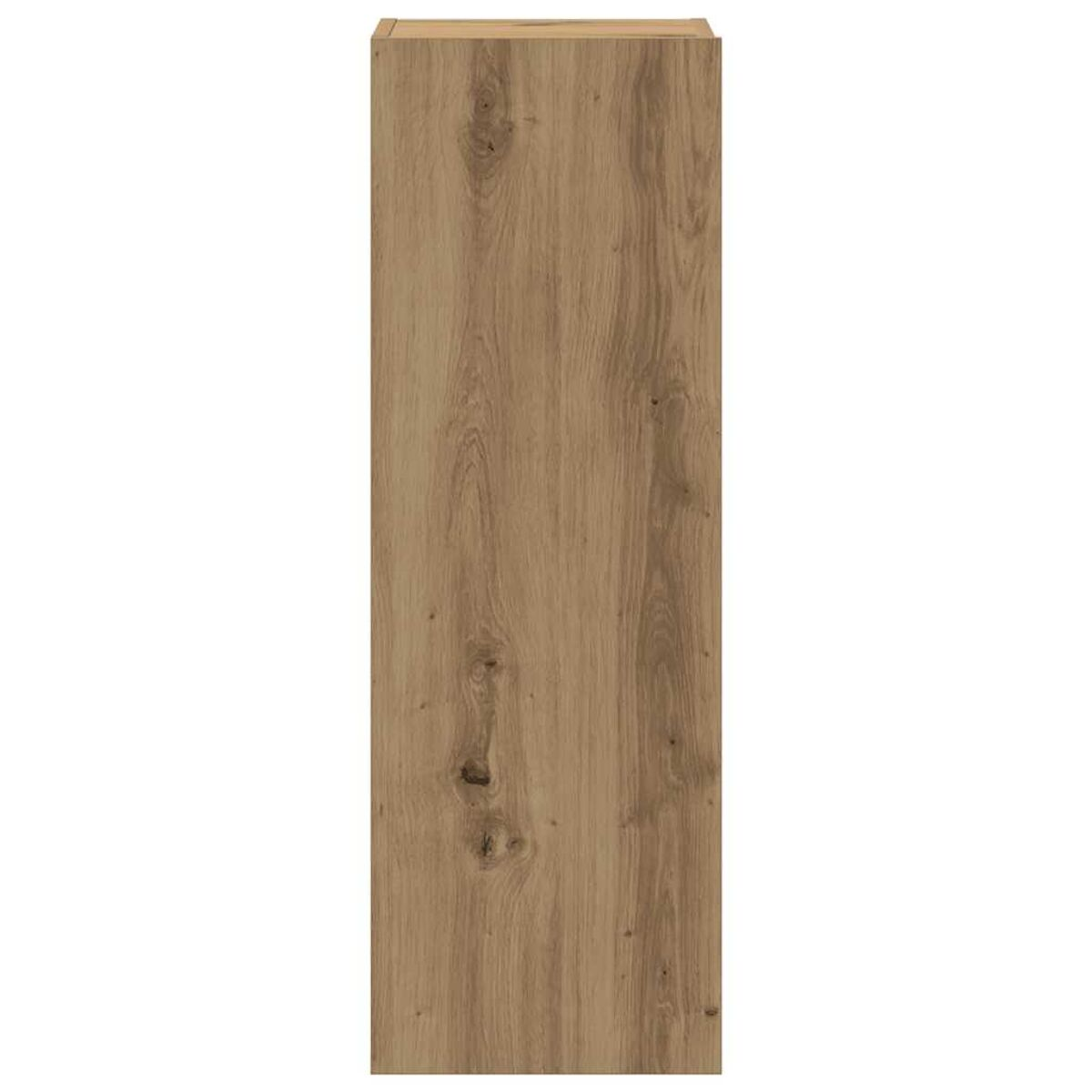 Eine hohe, vertikale Holzplatte mit hellbrauner Holzmaserung. Die Oberkante der Platte scheint heller zu sein.