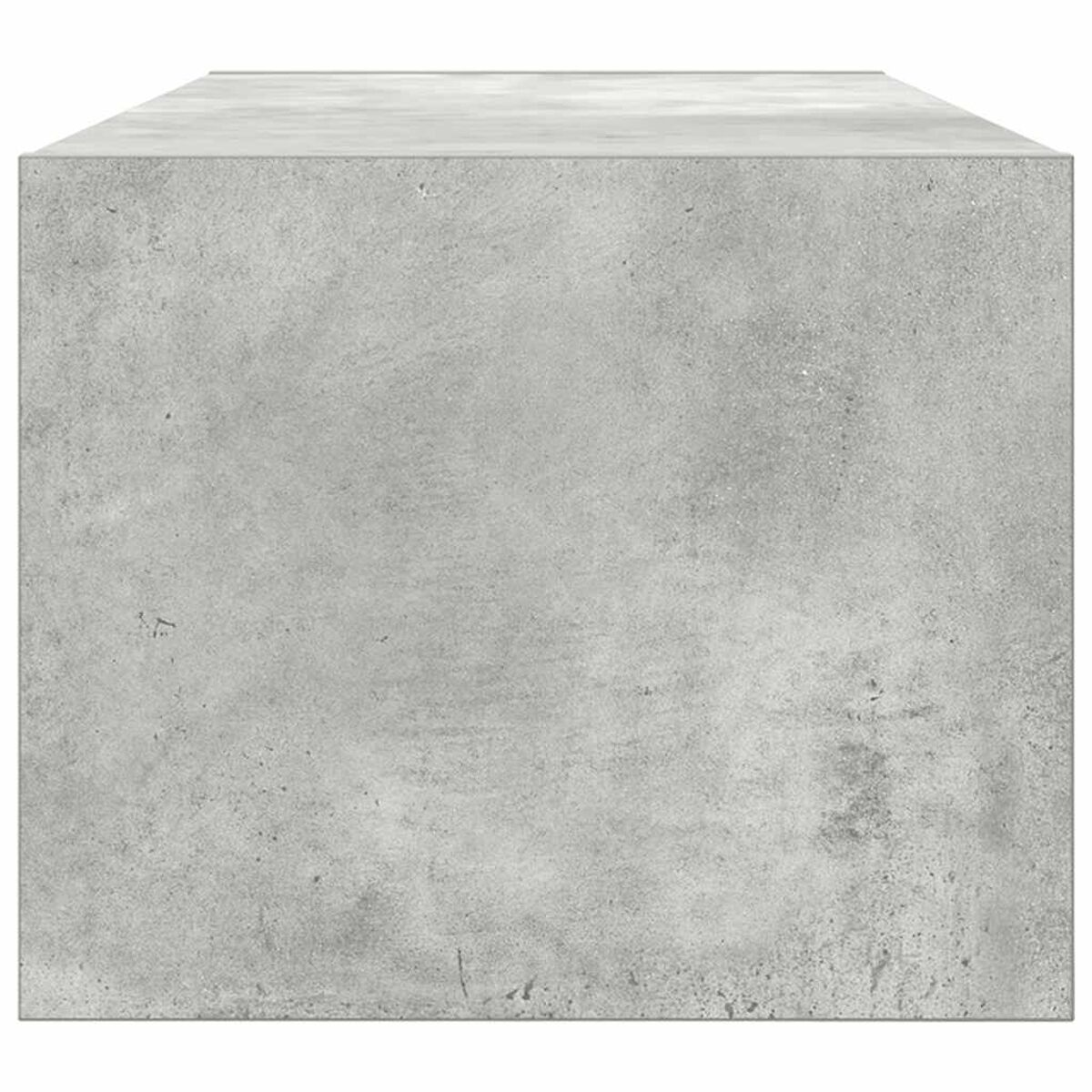 Ein grauer Betonwürfel ist zentriert und hat eine raue Textur. Ober- und Seitenansicht zeigen eine solide, geometrische Form mit feinen Variationen.