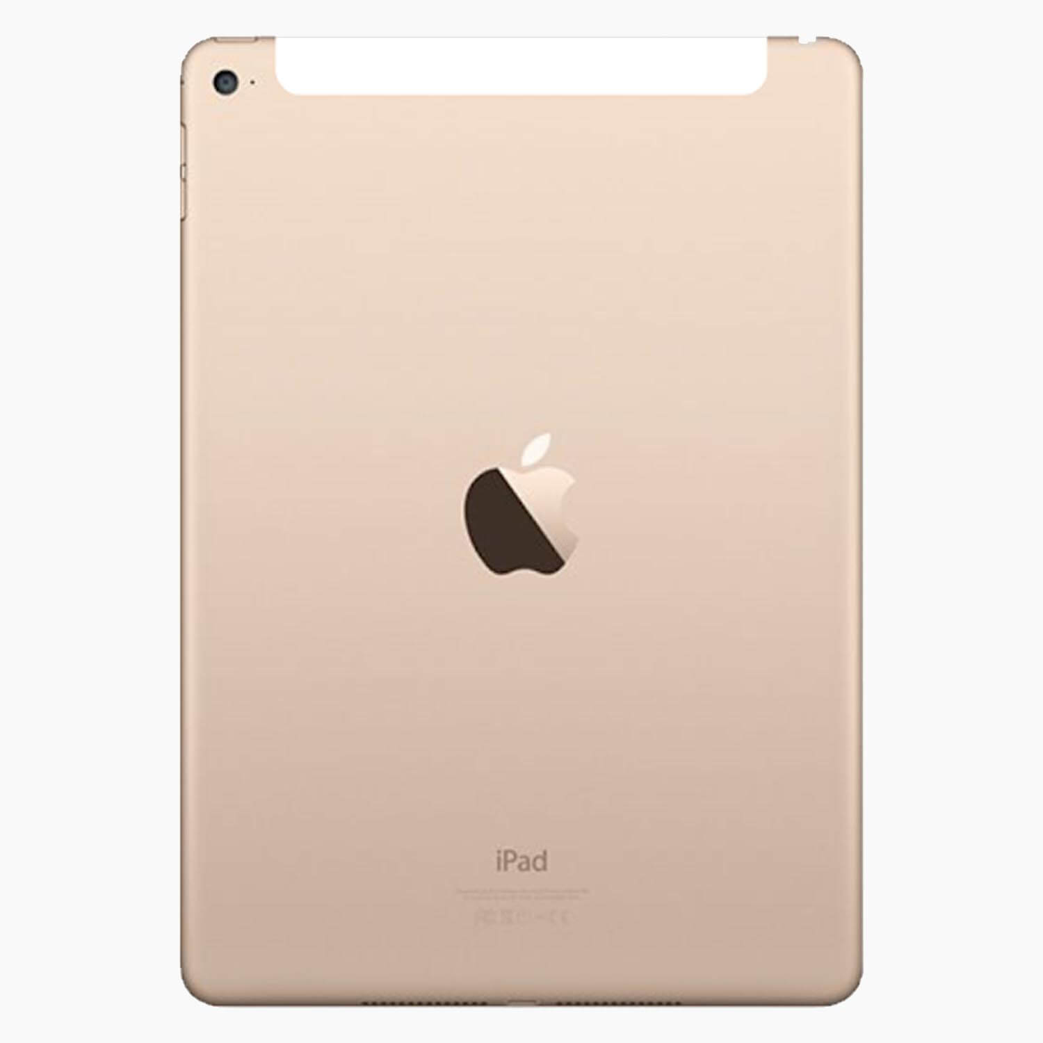 Achterkant van een gouden iPad met het Apple-logo. Een cameralens en het woord 'iPad' zijn zichtbaar.