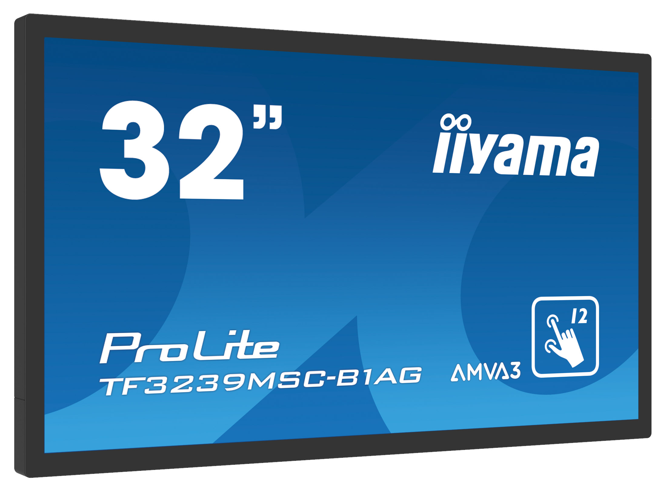 Ein 32-Zoll Iiyama ProLite Monitor. Zeigt den Markennamen, das Modell und Touchscreen-Funktionen mit einem Touch-Symbol.