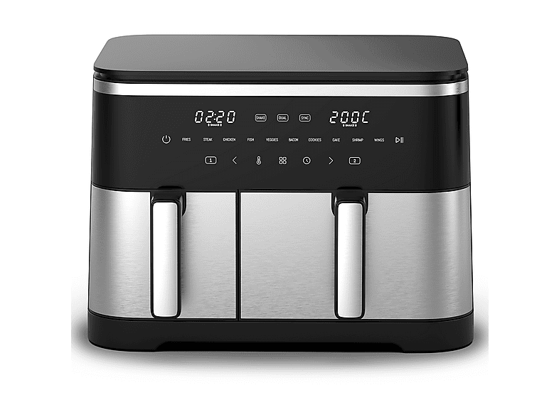 DEWELLING Dual Zone Heißluftfritteuse Airfryer AF002 11L Heißluftfriteuse 2600 Watt Schwarz