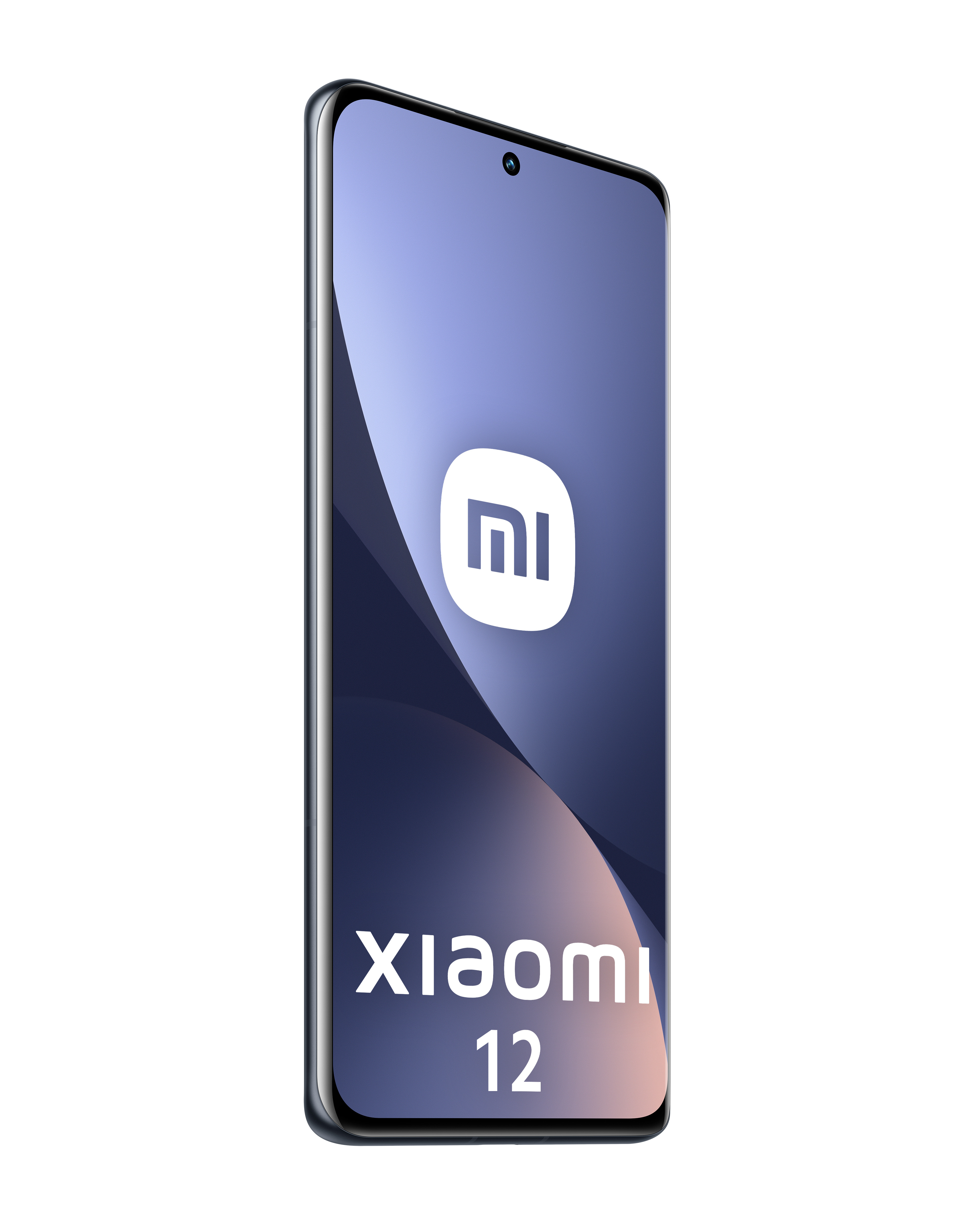 Een Xiaomi 12 smartphone wordt weergegeven. Het scherm toont het Xiaomi-logo en de woorden Xiaomi 12. De achtergrond is wit.