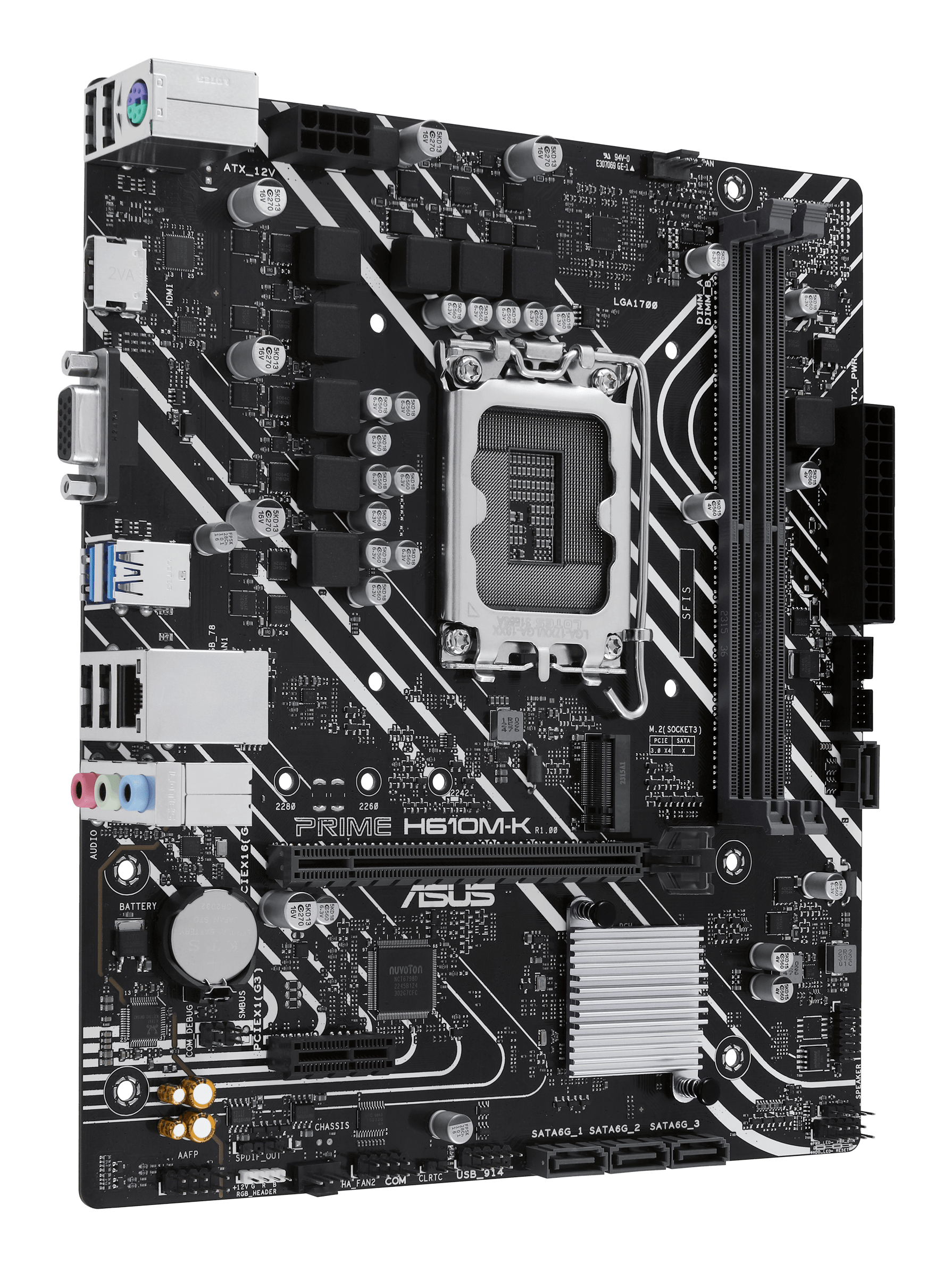 Czarno-biała płyta główna komputera z różnymi komponentami, w tym gniazdem CPU i slotami RAM.