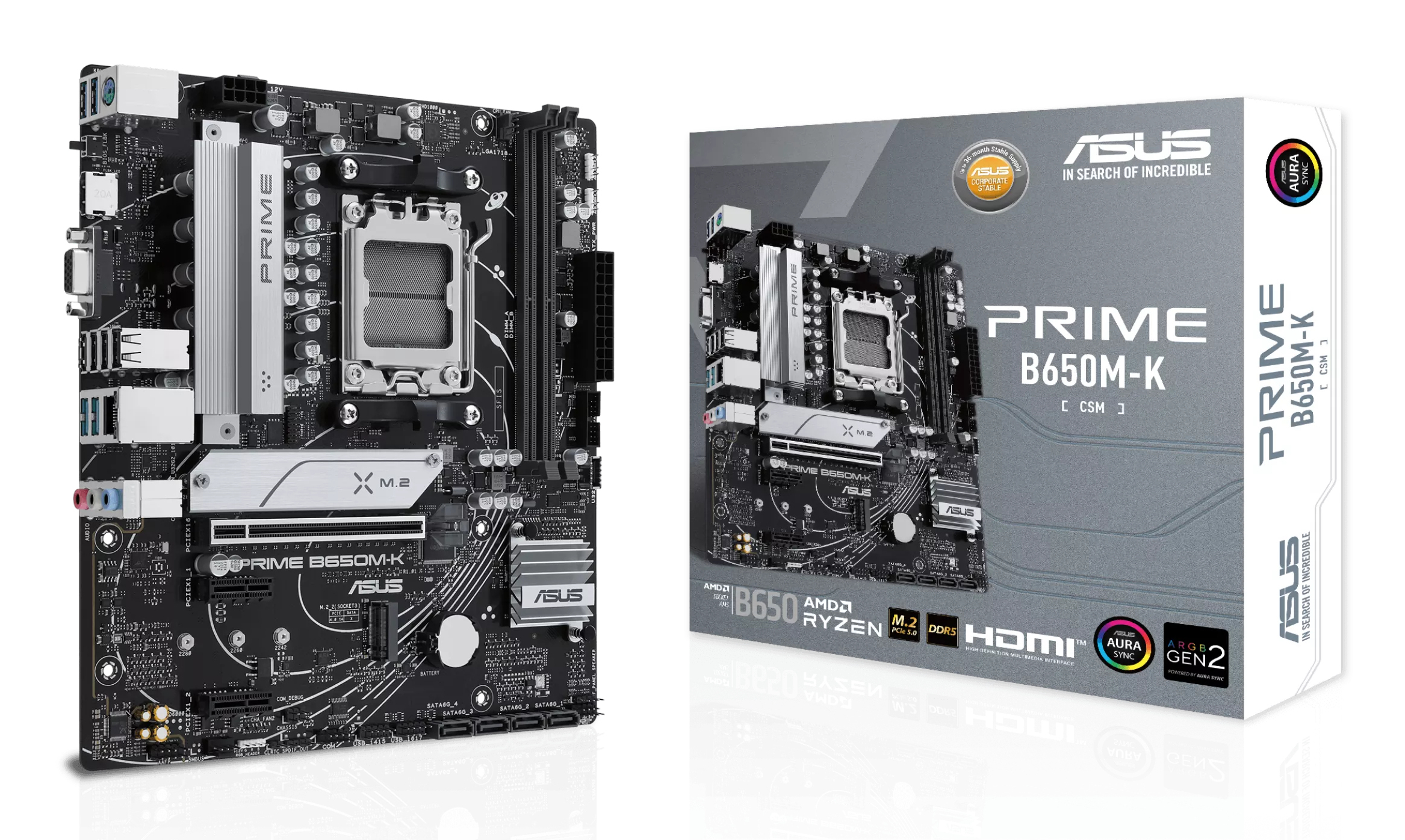 ASUS Prime B650M-K B650 DDR5 VGA GLan 2.5G HD DP M2 RGB TYPE-C AMD B650 DDR5 mATX Anakart