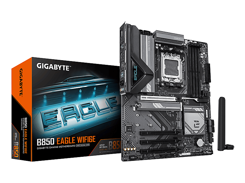 GIGABYTE B850 EAGLE WIFI6E Motherboard - AMD Ryzen 9000 Serie CPUs, 8+2+2 Phase Mainboard Mehrfarbig