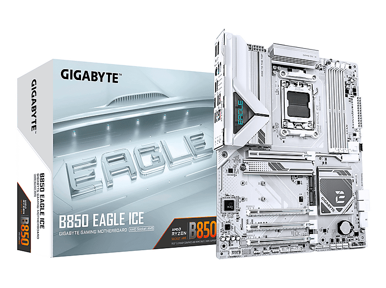 GIGABYTE B850 EAGLE ICE Mainboard – AMD Ryzen 9000 Serien-Prozessoren, 8+2+2 Ph Mainboard Weiß