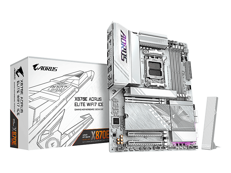 GIGABYTE X870E AORUS ELITE WIFI7 ICE Mainboard – Unterstützt AMD Ryzen 9000 Pro Mainboard Weiß