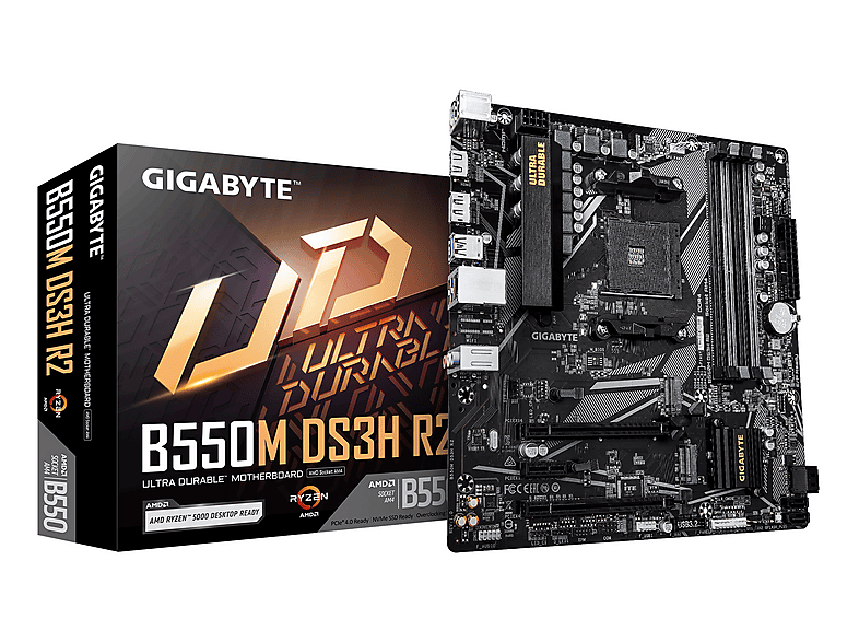 GIGABYTE B550M DS3H R2 Mainboard – AMD Ryzen 5000 Prozessoren, 5+3 Phasen VRM, Mainboard Dark brown