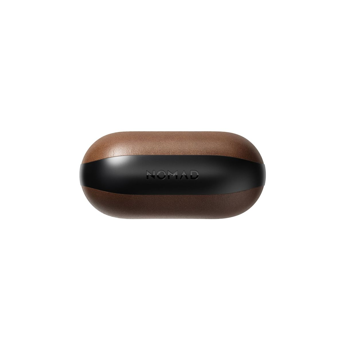 Una custodia per prodotti Nomad marrone e nera. La parte superiore e inferiore sono marroni, il centro è nero con la scritta 'NOMAD'.