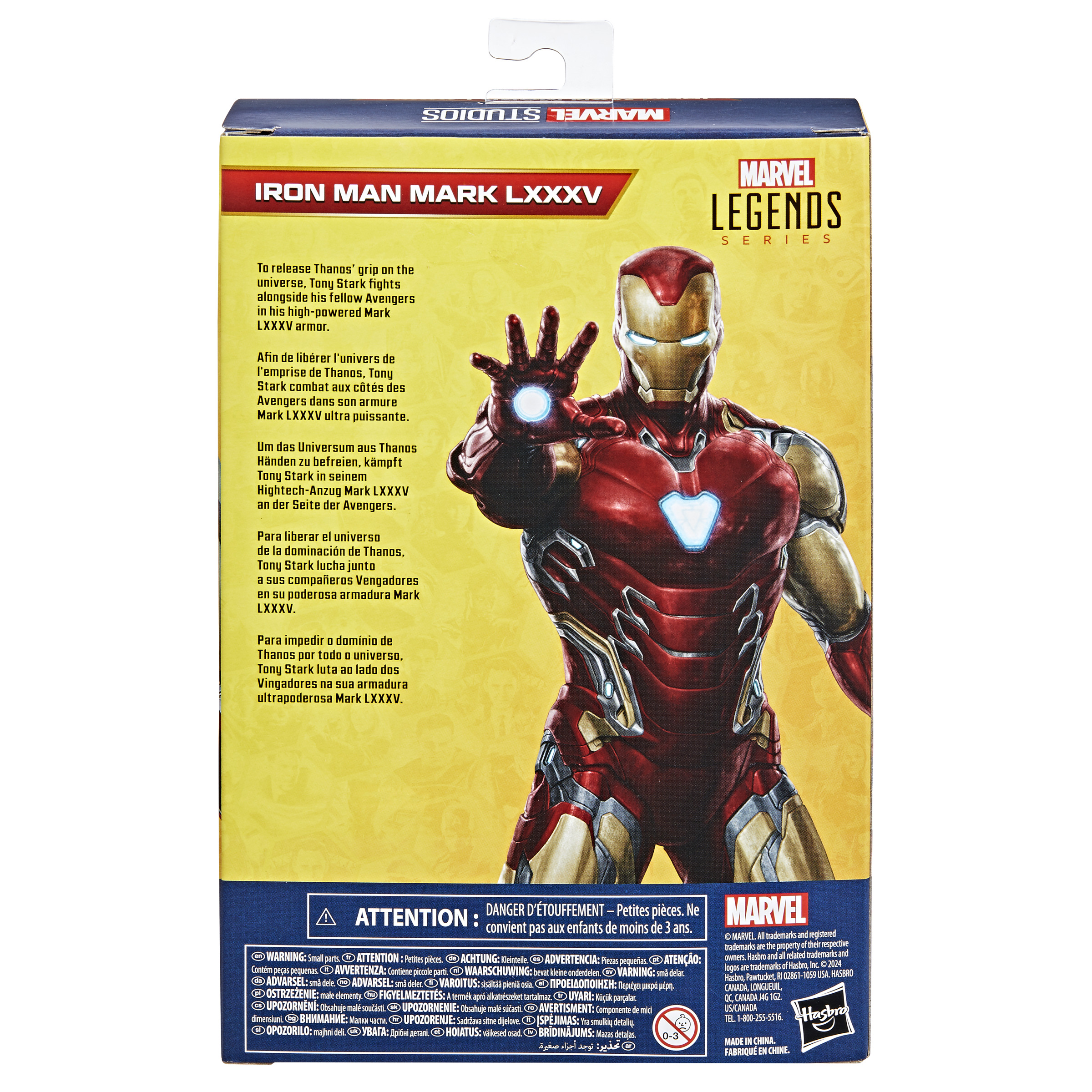 Figurka Iron Man Mark LXXXV na pudełku. Pudełko przedstawia postać i szczegóły produktu.