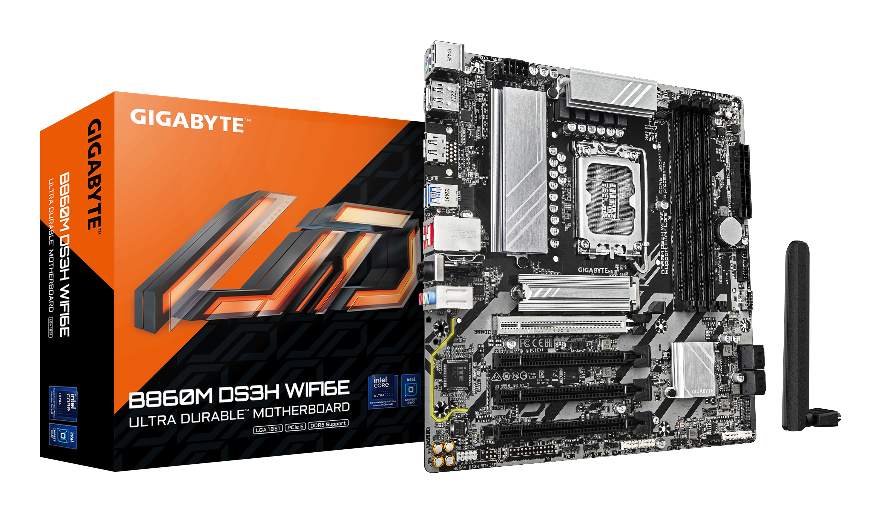 GIGABYTE DS3H WIFI6E 9066 MHz (OC) 2xM.2 DP HDMI 2.5G LAN Wi-Fi 6E Soket 1851 B860M DDR5 Micro-ATX Anakart