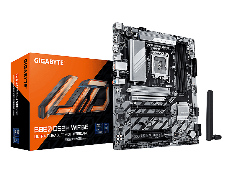 GIGABYTE B860 DS3H WIFI6E Mainboard - Intel Core Ultra CPUs, 8+1+2+2 Phasen VRM Mainboard Braun