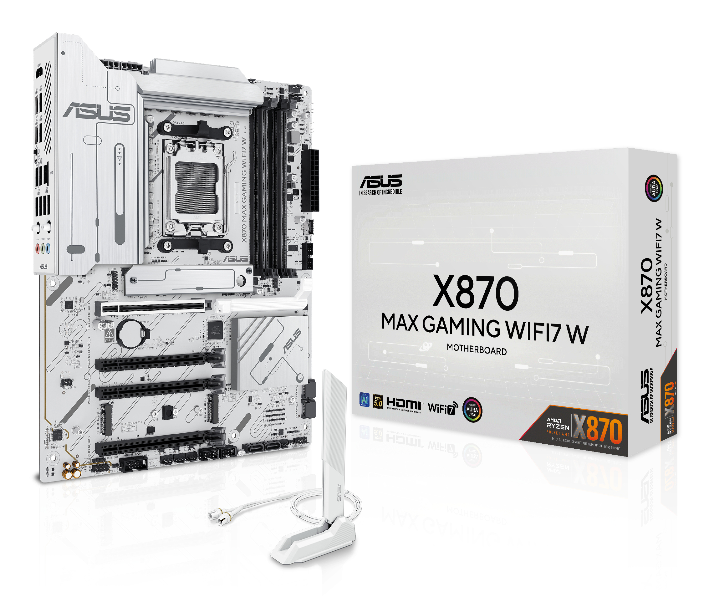 ASUS X870 MAX Gaming Wi-Fi 7 W 8000MHz (OC) DDR5 M.2 HDMI USB4 AMD X870 DDR5 ATX Anakart