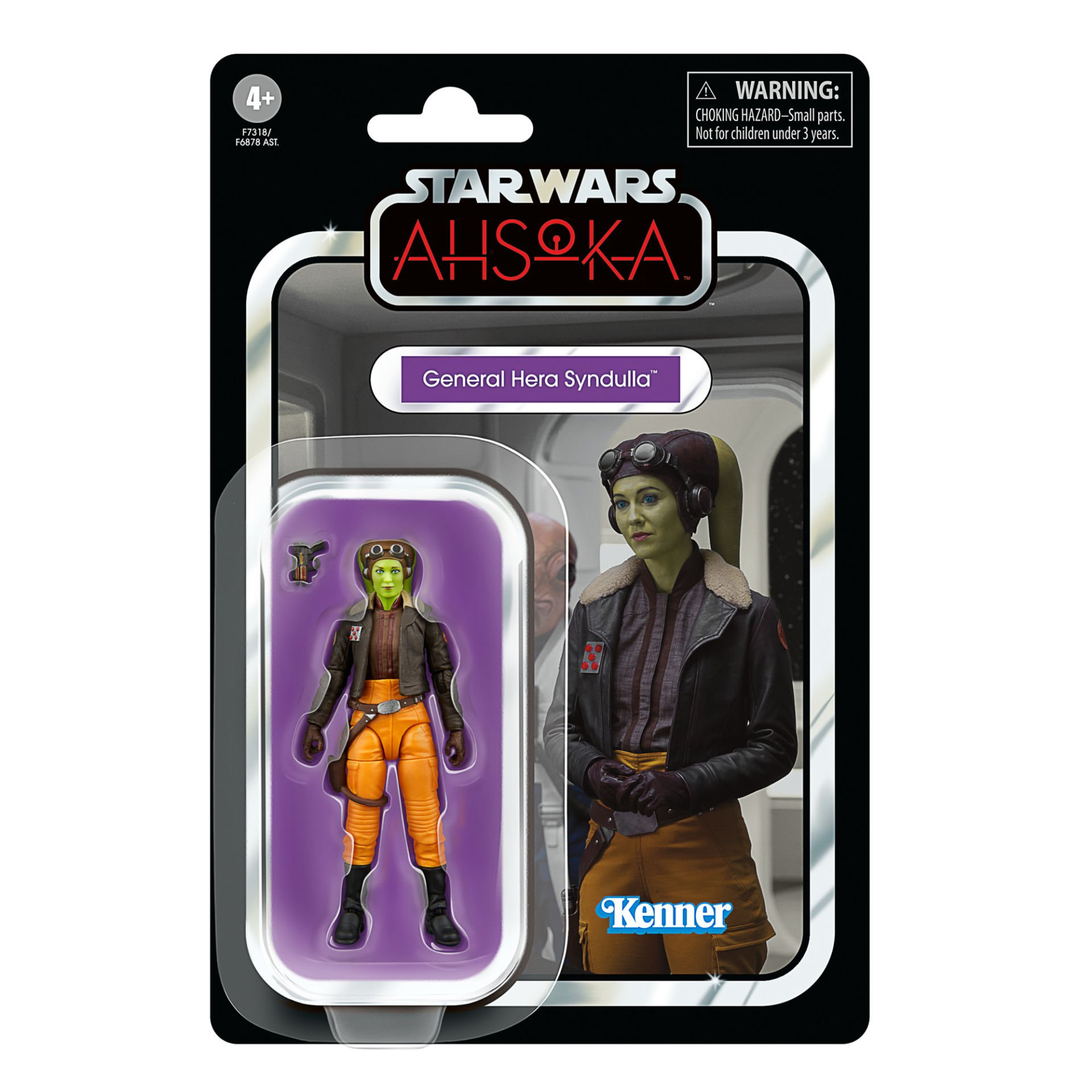Figurka Star Wars Ahsoka generał Hery Syndulli w opakowaniu z etykietą ostrzegawczą i logo Kenner.