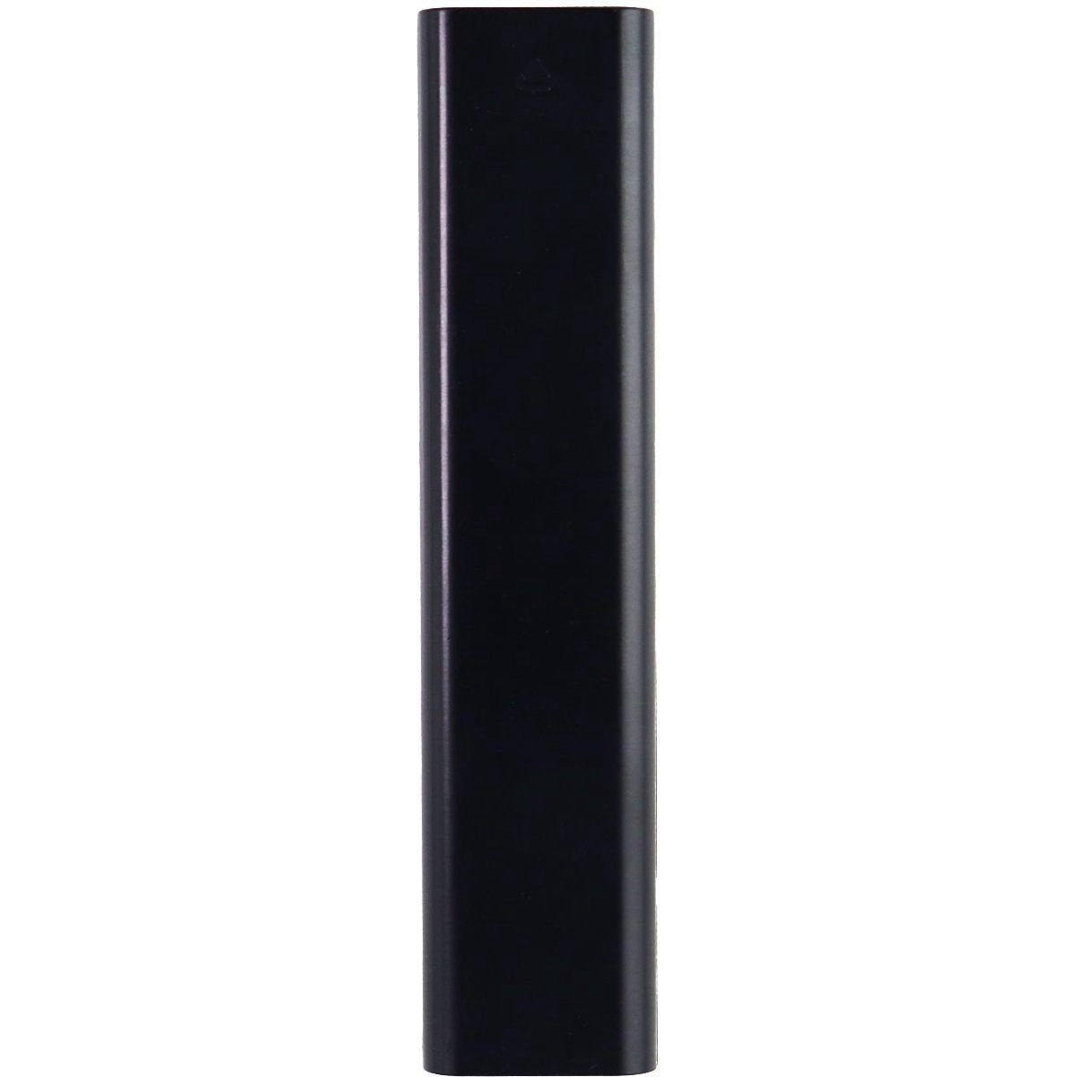 A vertical, black rectangular object, possibly a battery or a component. The background is plain white.