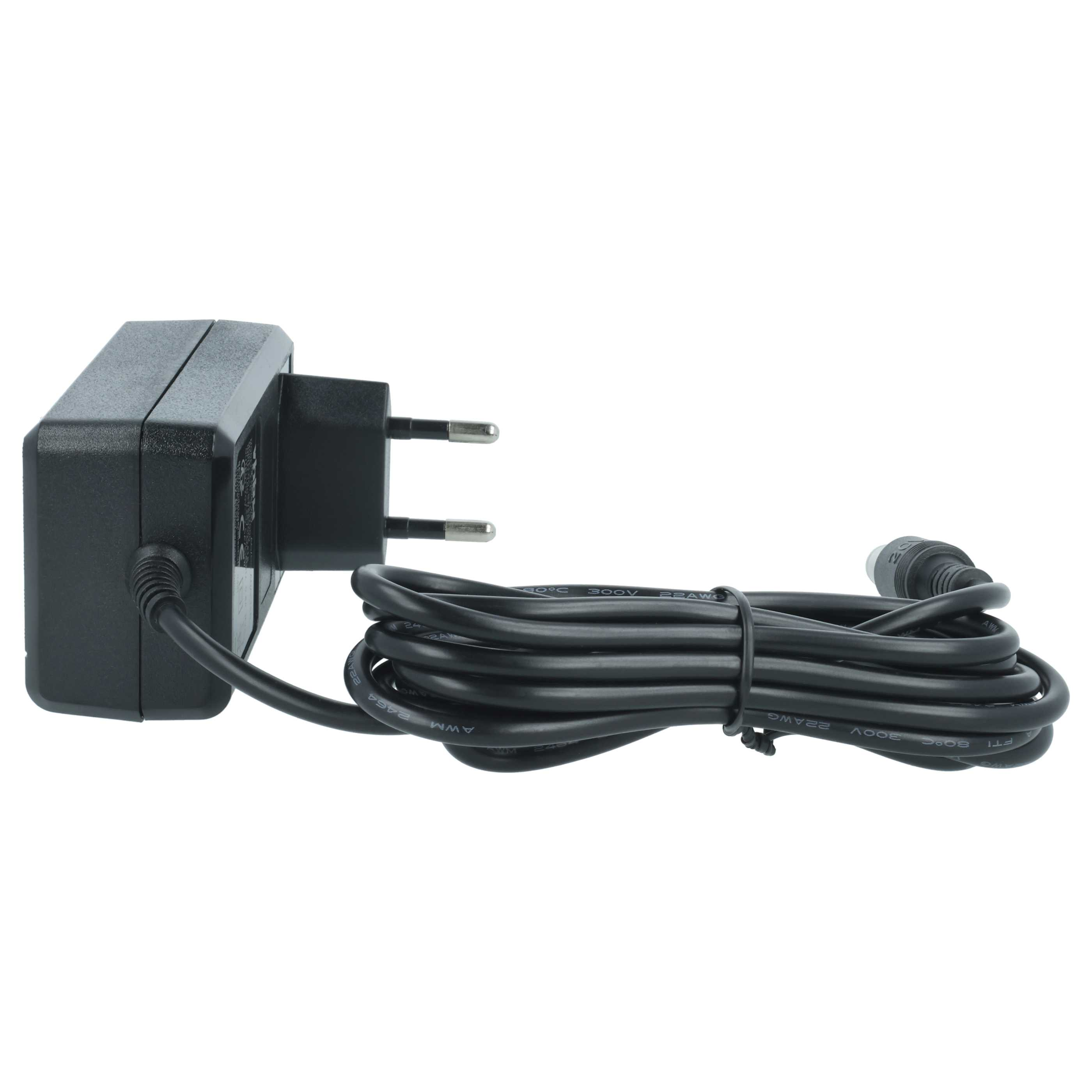 Schwarzer Netzadapter mit Stecker und gewickeltem Kabel. Der Adapter ist links, das Kabel rechts aufgerollt.