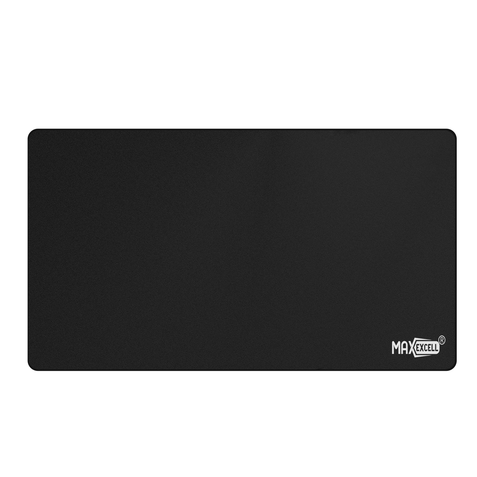Un mousepad rettangolare nero con angoli arrotondati. Il marchio MAXEXCELL è stampato nell'angolo in basso a destra.
