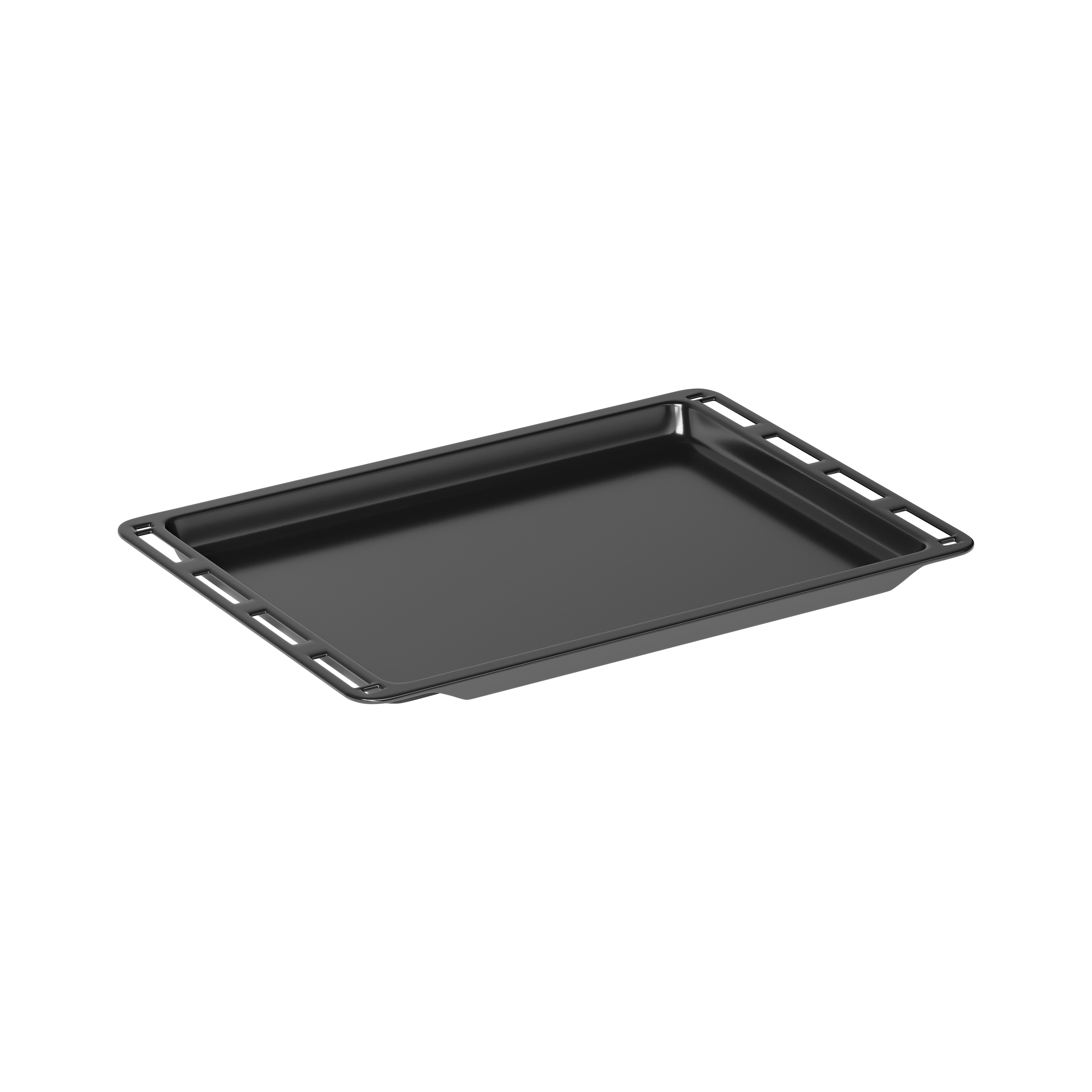 A black rectangular baking tray with a frame, placed on a white background.