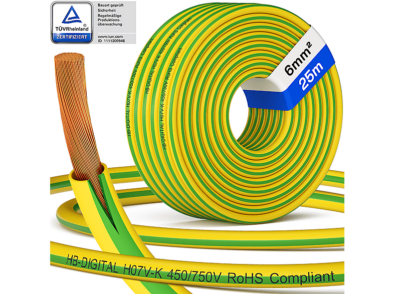 Kant-en-klare aardingskabel 6mm2 inclusief kabeloog 30 meter - Winkelman Zonnepanelen