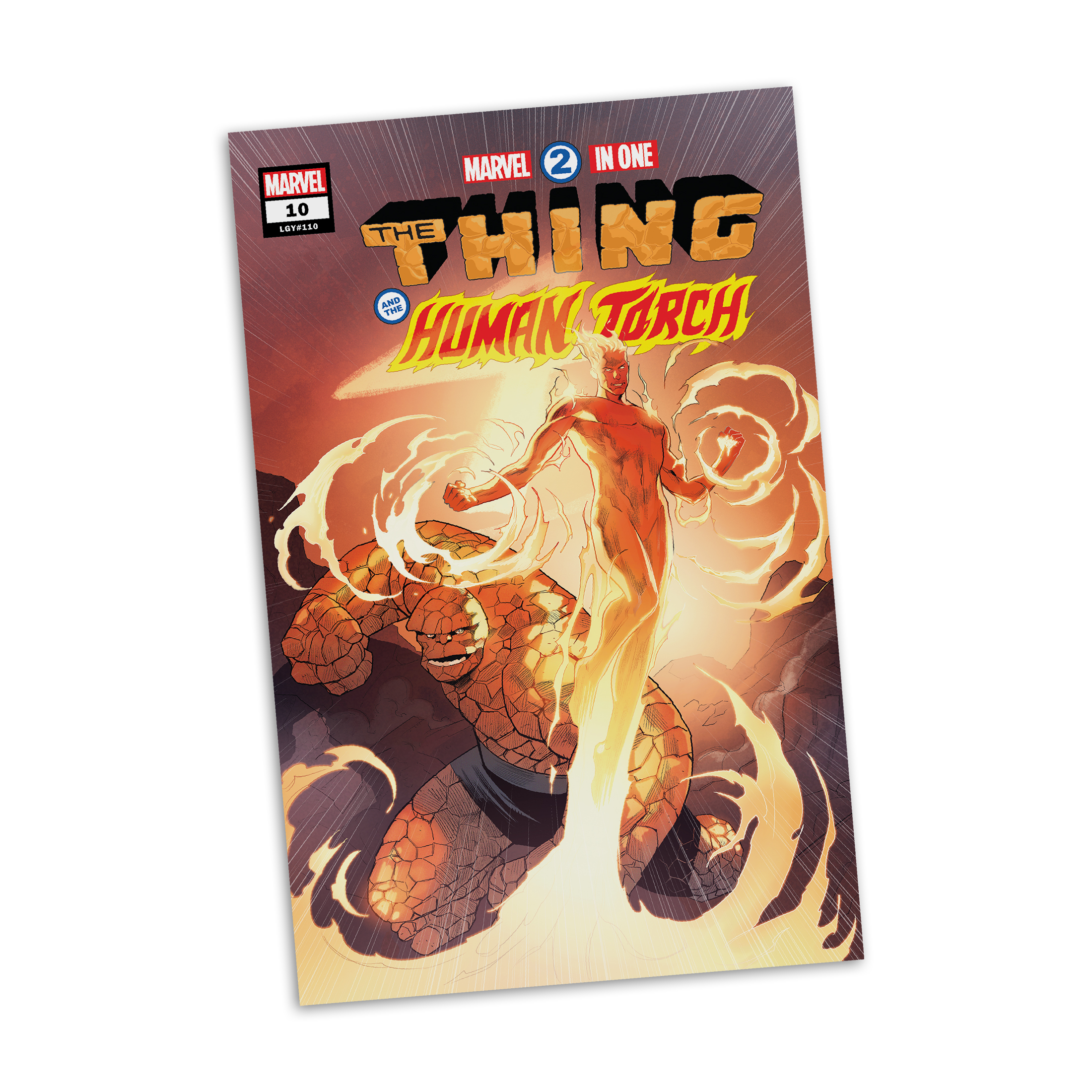 Copertina del fumetto con la Cosa e la Torcia Umana. Torcia Umana in fiamme. La Cosa è vicino a lui.