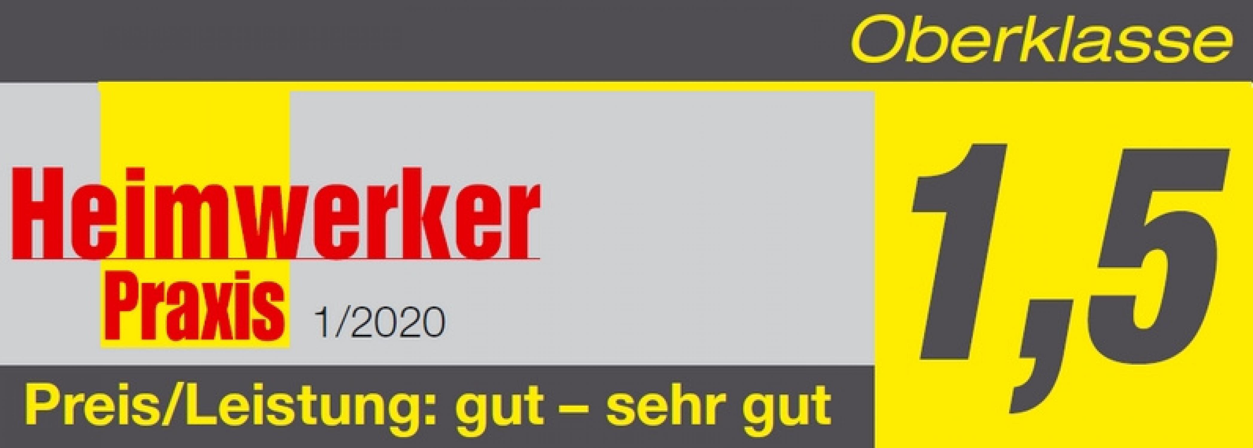 Bild eines Magazin-Covers. Es zeigt die Worte 'Heimwerker Praxis' und die Zahl '1,5' auf gelbem Hintergrund.