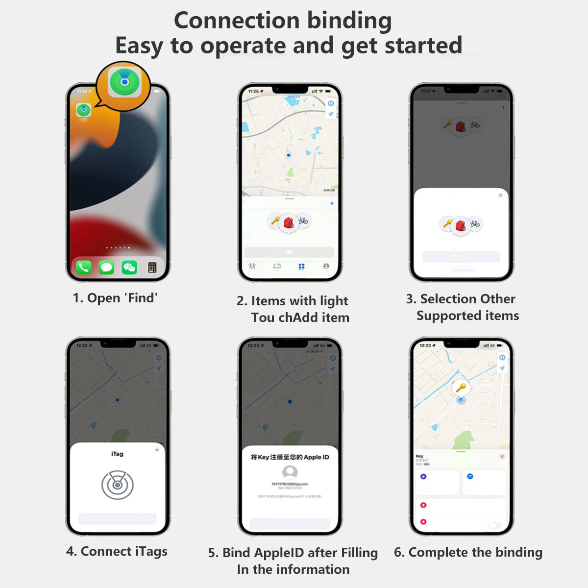 Eine Anleitung zum Verbinden von Geräten mit einem Telefon. Zeigt Schritte mit Screenshots der Telefonschnittstelle.