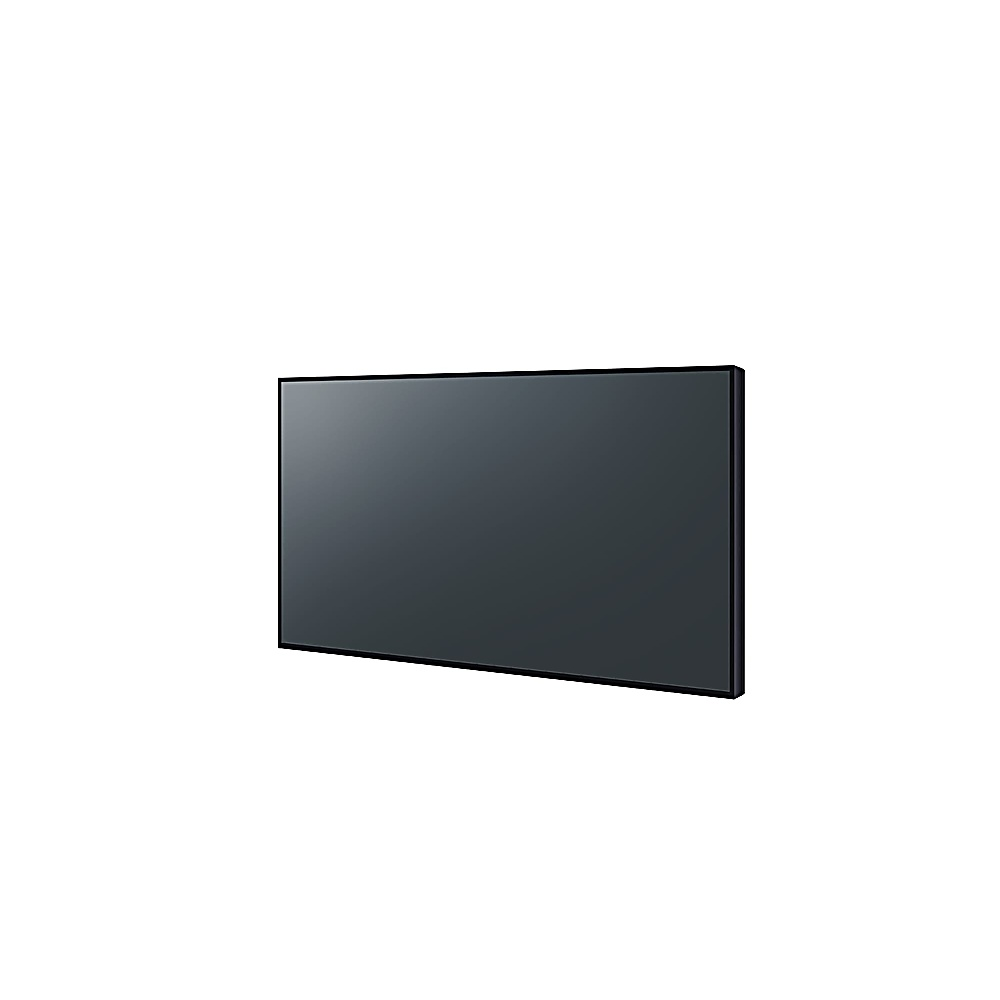 Un display piatto rettangolare grigio scuro con cornice nera, su sfondo bianco.