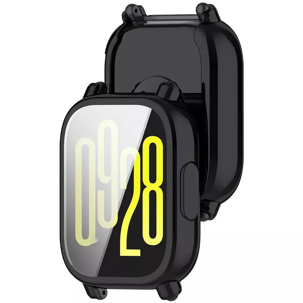 Schwarzes Smartwatch-Gehäuse mit den gelben Zahlen 09:28 auf dem Bildschirm. Ein weiteres Gehäuse ist im Hintergrund.