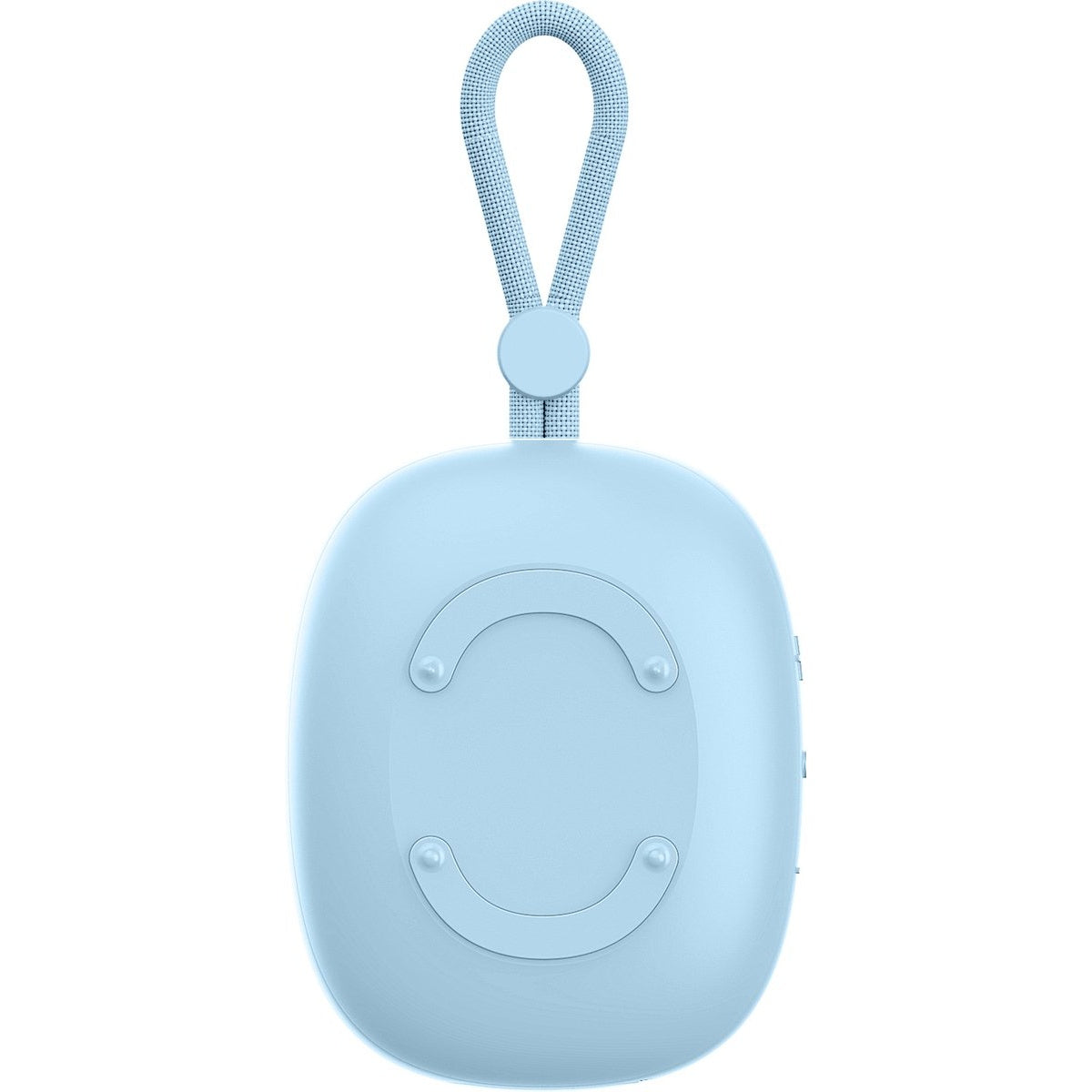 A light blue, rounded rectangular device with a loop handle. The device has a curved design with a circular detail.