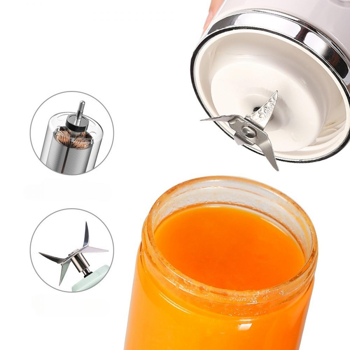 Ein zerlegter Mixer zeigt Klingen, Motor und Saft. Die Teile umfassen einen Saftbehälter, eine Mixergrundlage und ein Motordetail.