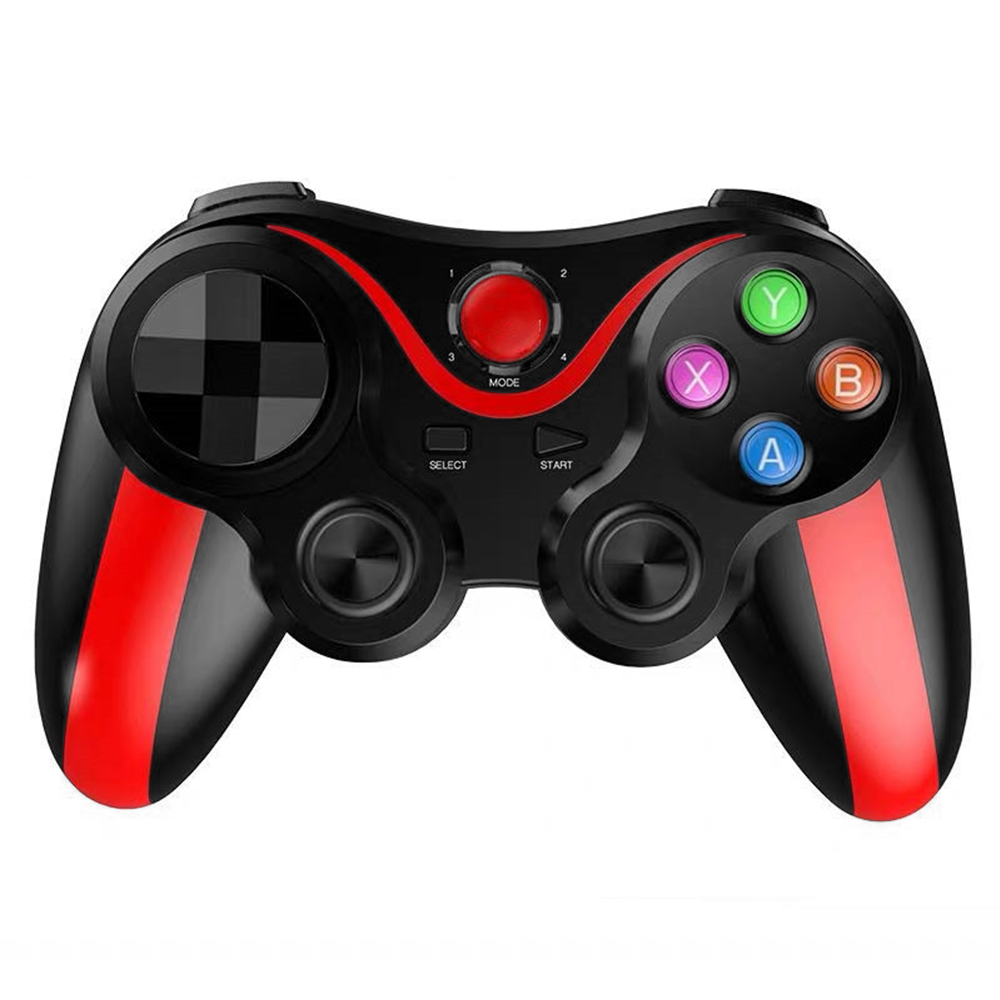 Schwarzer Gamecontroller mit roten Akzenten. Enthält Tasten, ein Steuerkreuz und Analog-Sticks. Buchstaben und Zahlen sind sichtbar.