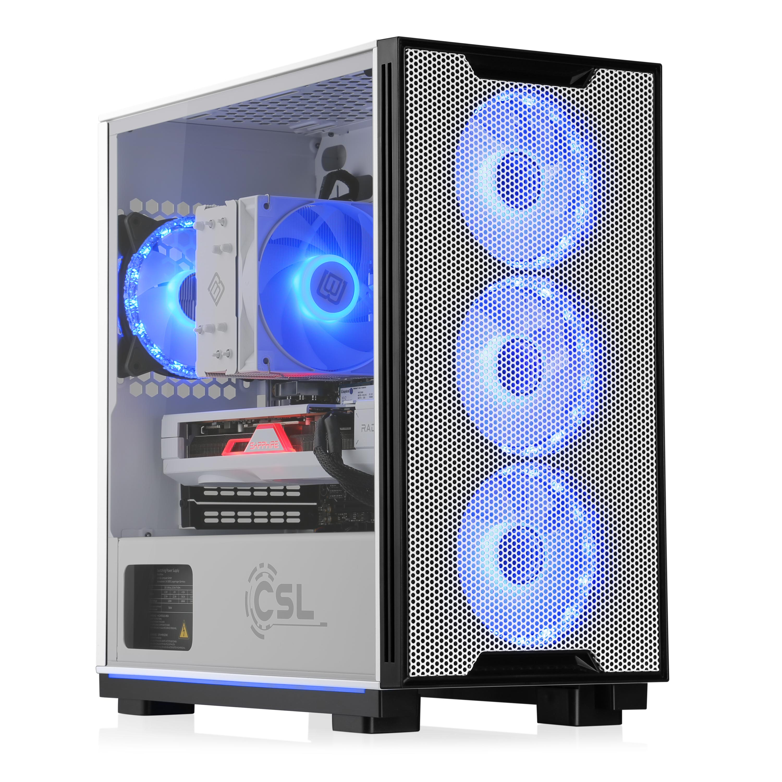 Un case per computer con lato trasparente, che mostra componenti interni e ventole LED blu. Il pannello frontale ha un design a rete.