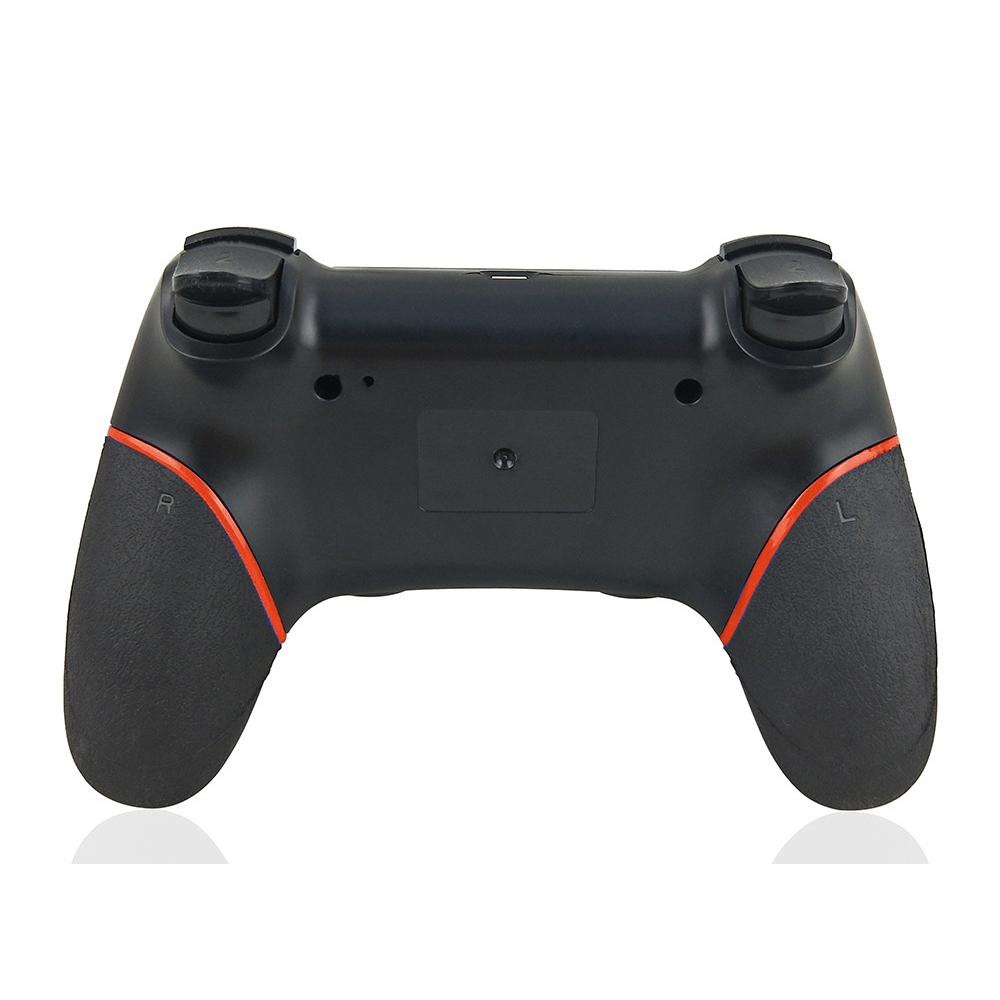Schwarzer Gamecontroller mit roten Akzenten. Er hat strukturierte Griffe und zwei Analogsticks. Der Hintergrund ist weiß.