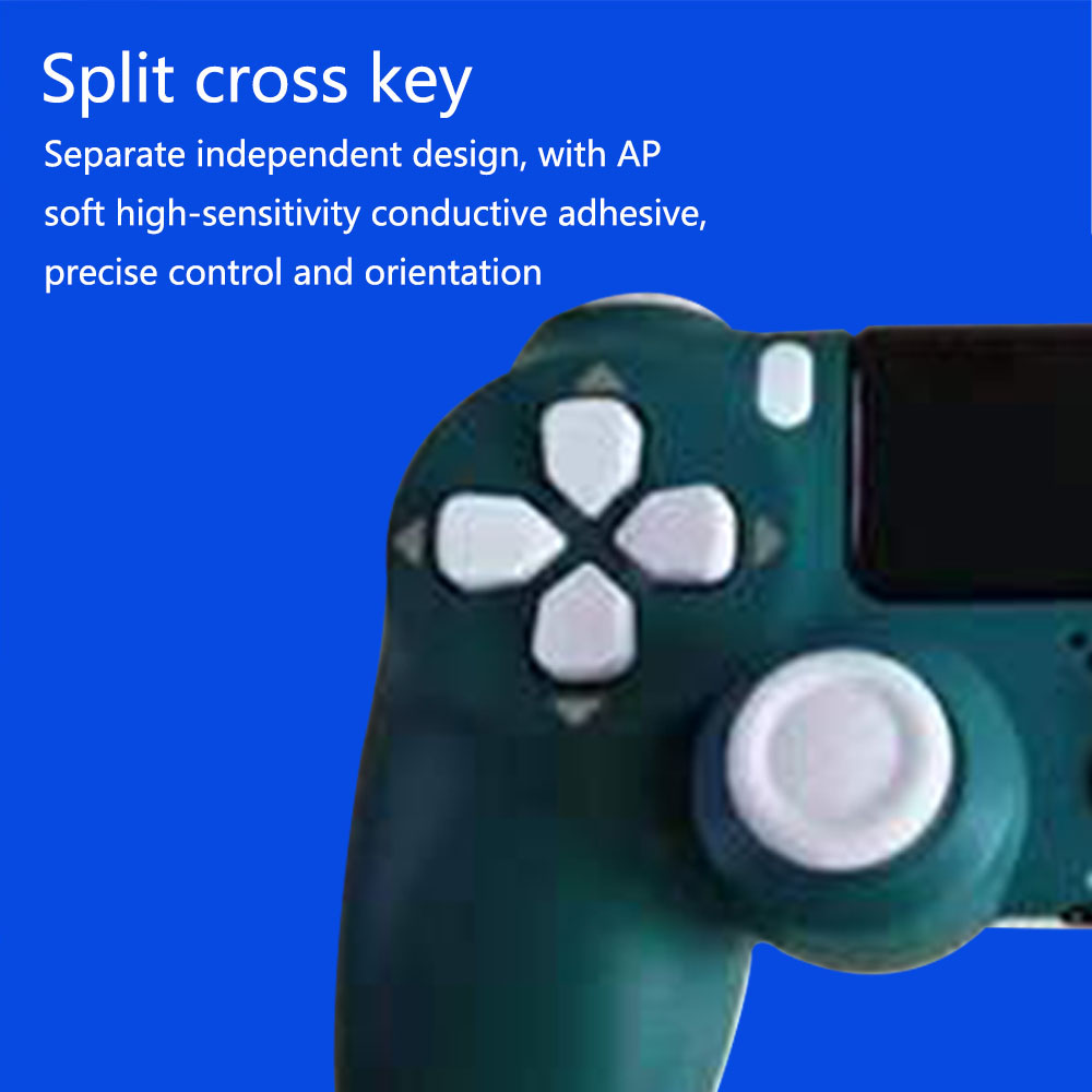 Ein türkisfarbener Gamecontroller mit weißen Knöpfen und einem weißen Kreuz. Der Hintergrund ist hellblau.